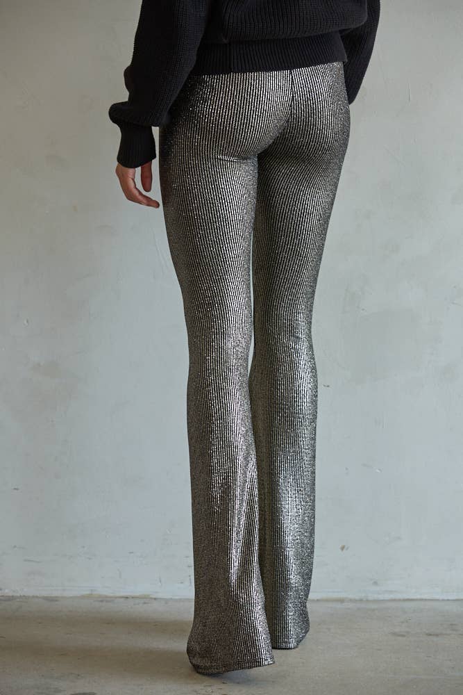 L7721 | Knit Nylon Spandex Rib High Waist Bootcut Pants: Black Gold / L