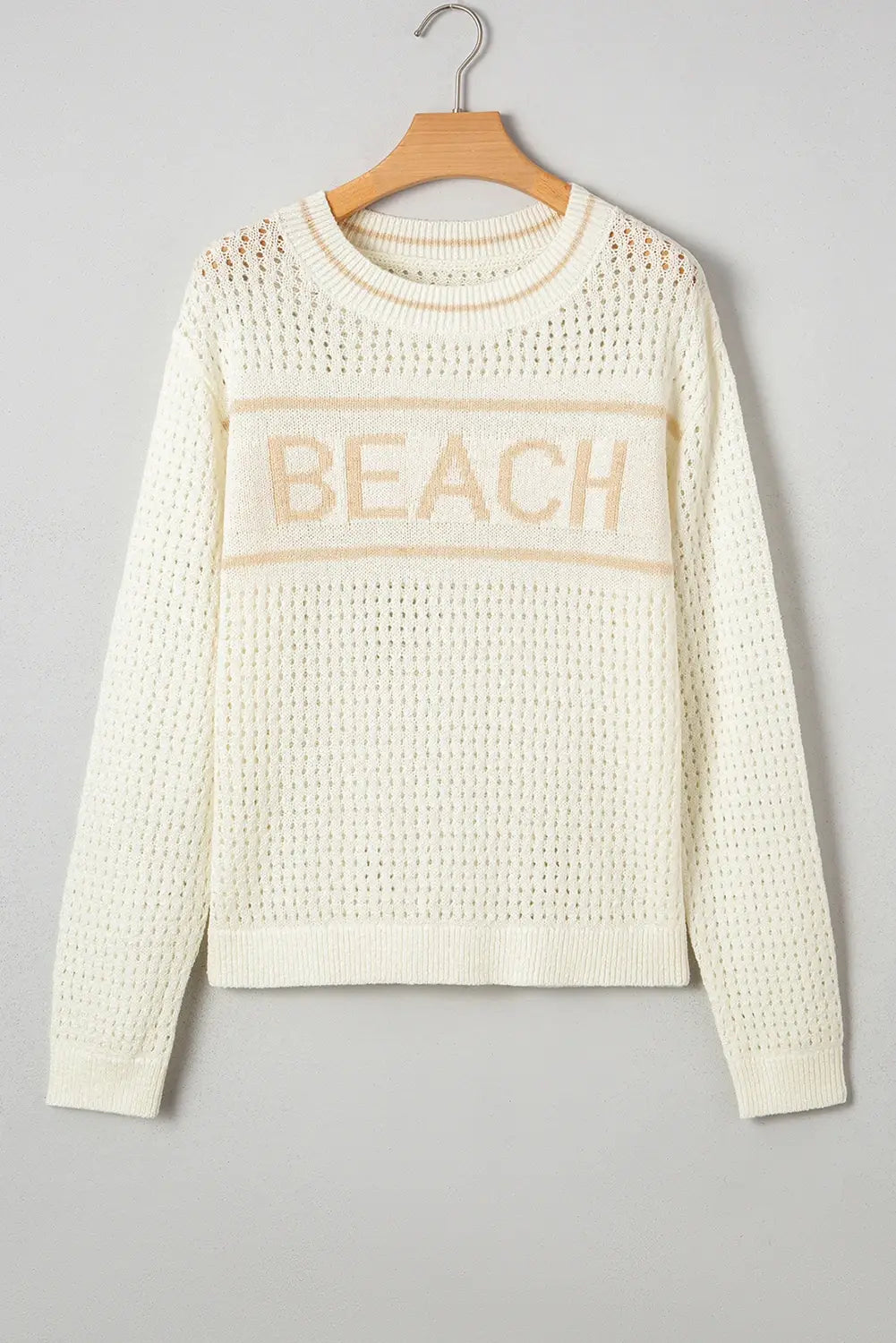 BEACH Hollow Out Knitted Spring Lightweight Dolman Sweater: White / M
