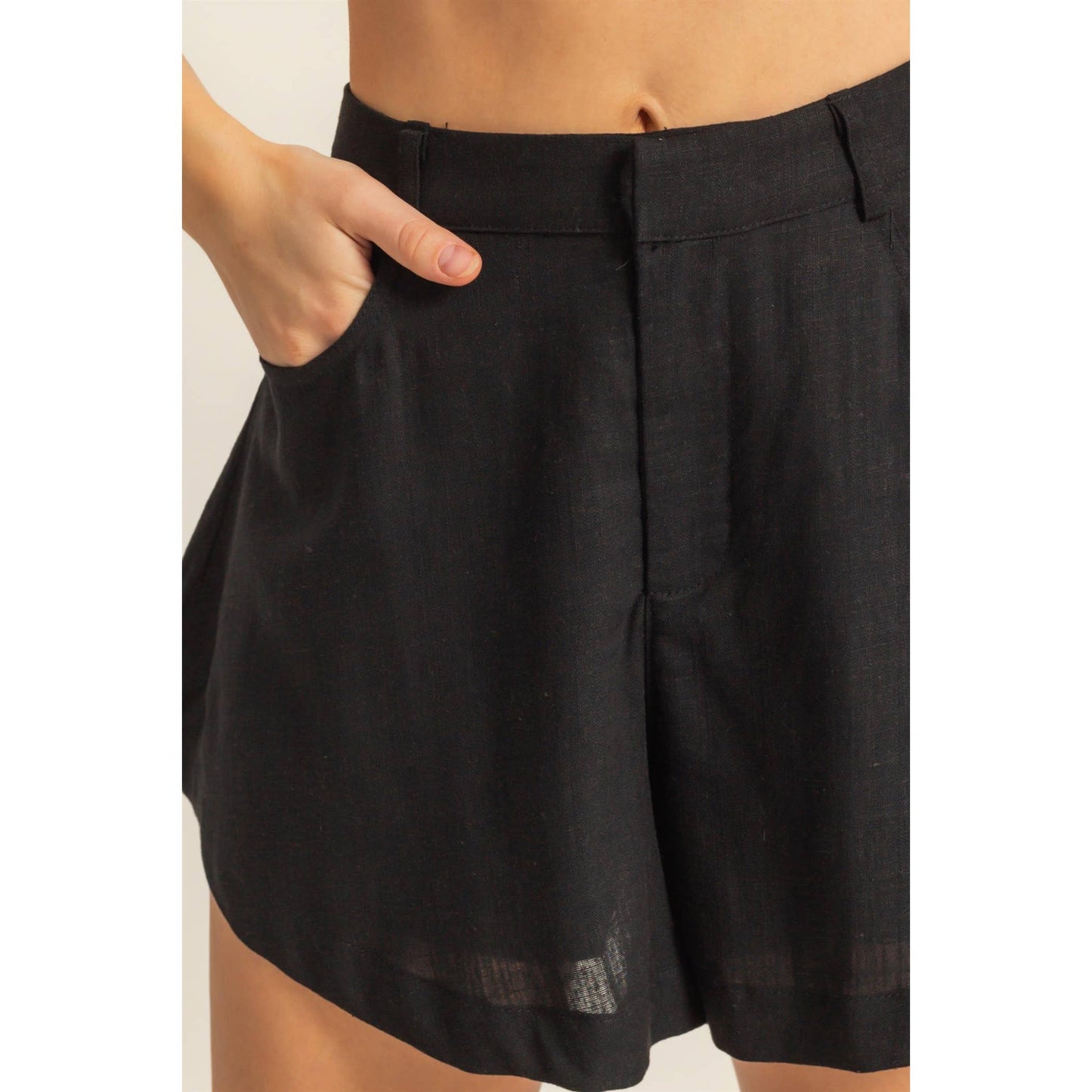HF25A652-Linen Mid-Rise Flared Shorts: WHITE / S-M-L(2-2-2)