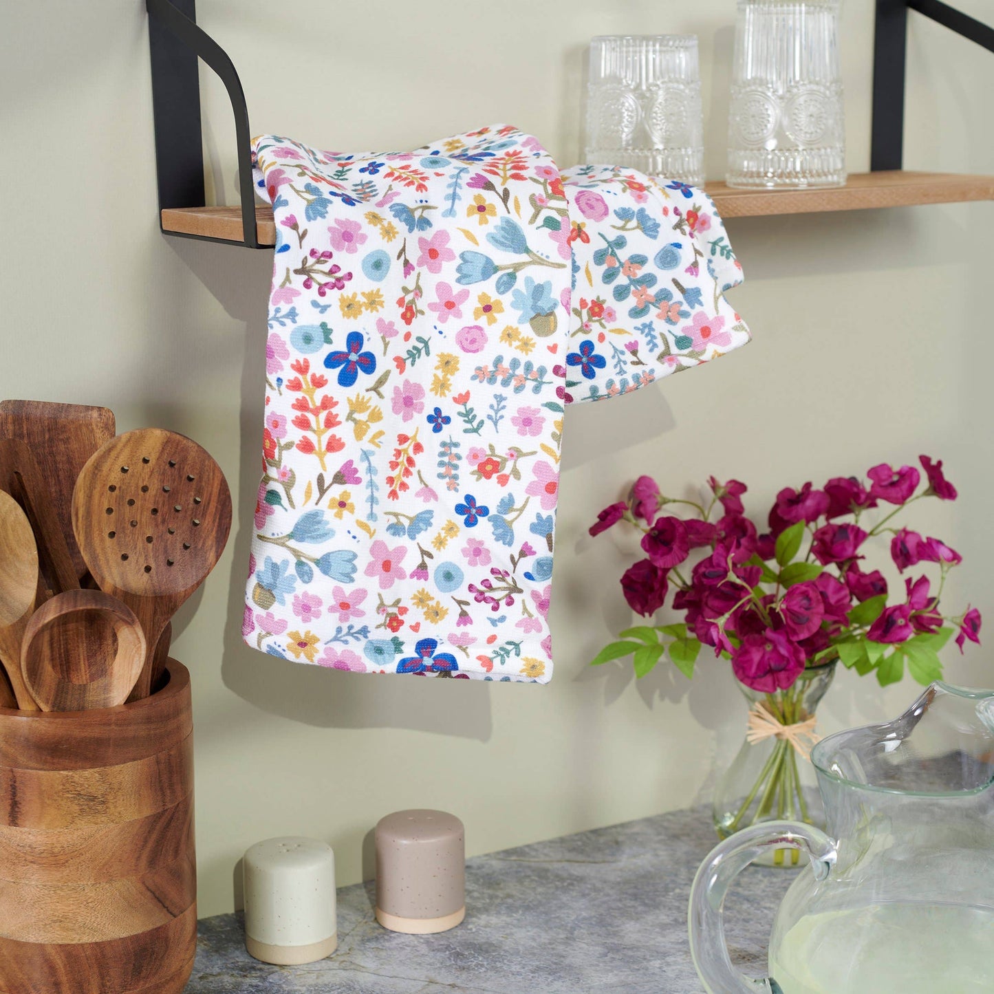 White Floral Kitchen Towel