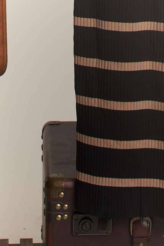 Spaghetti Strap Stripe Bodycon Knit Dress: Black / M