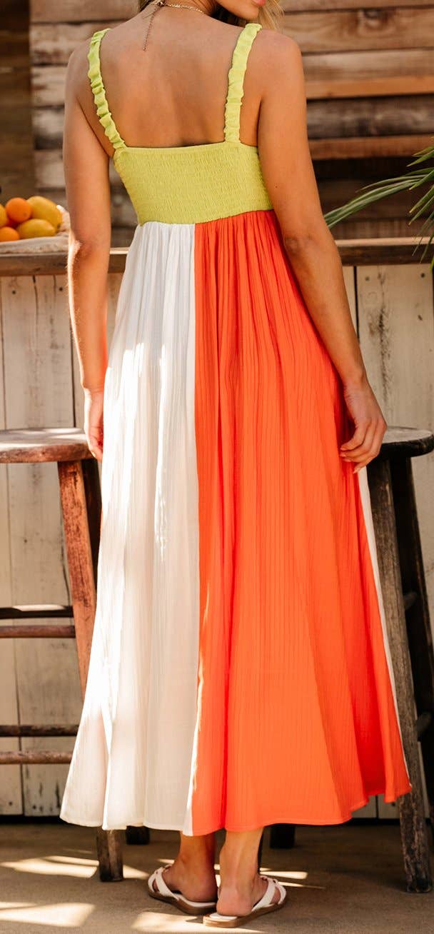 Shirred High Waist Fit and Flare Maxi Dress: MULTI / XL