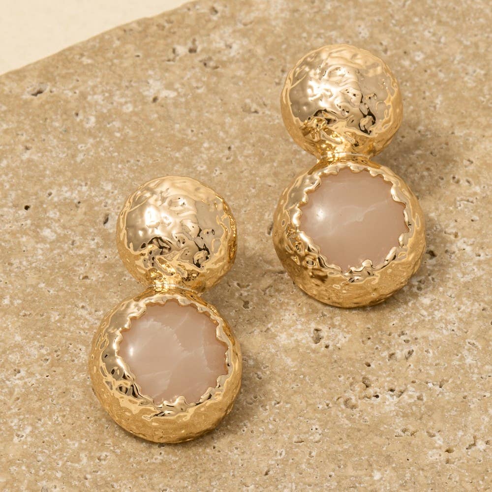 Hammered Dome And Stone Stud Dangle Earrings: TQGD