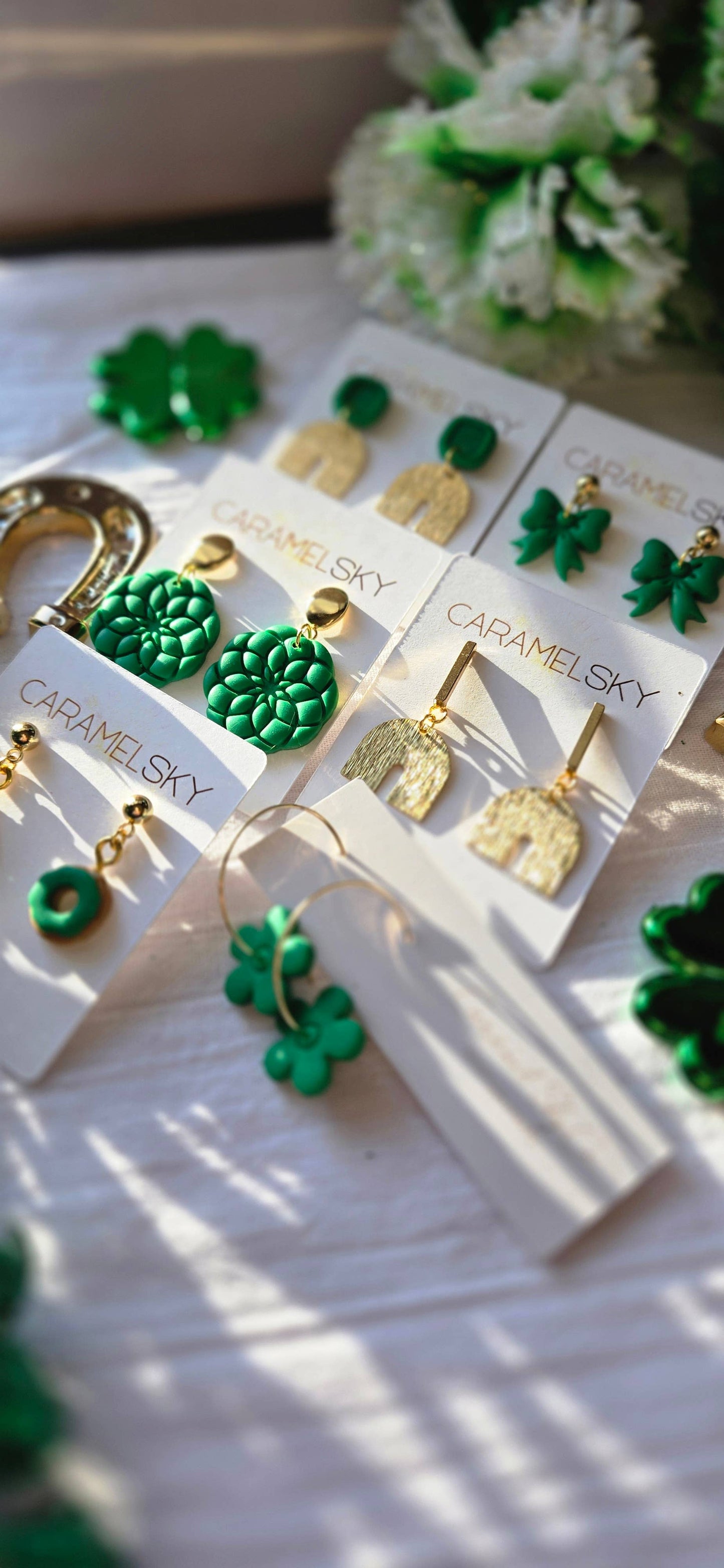 St. Patrick's Day Flower Hoop Earrings, Green Flower Earring