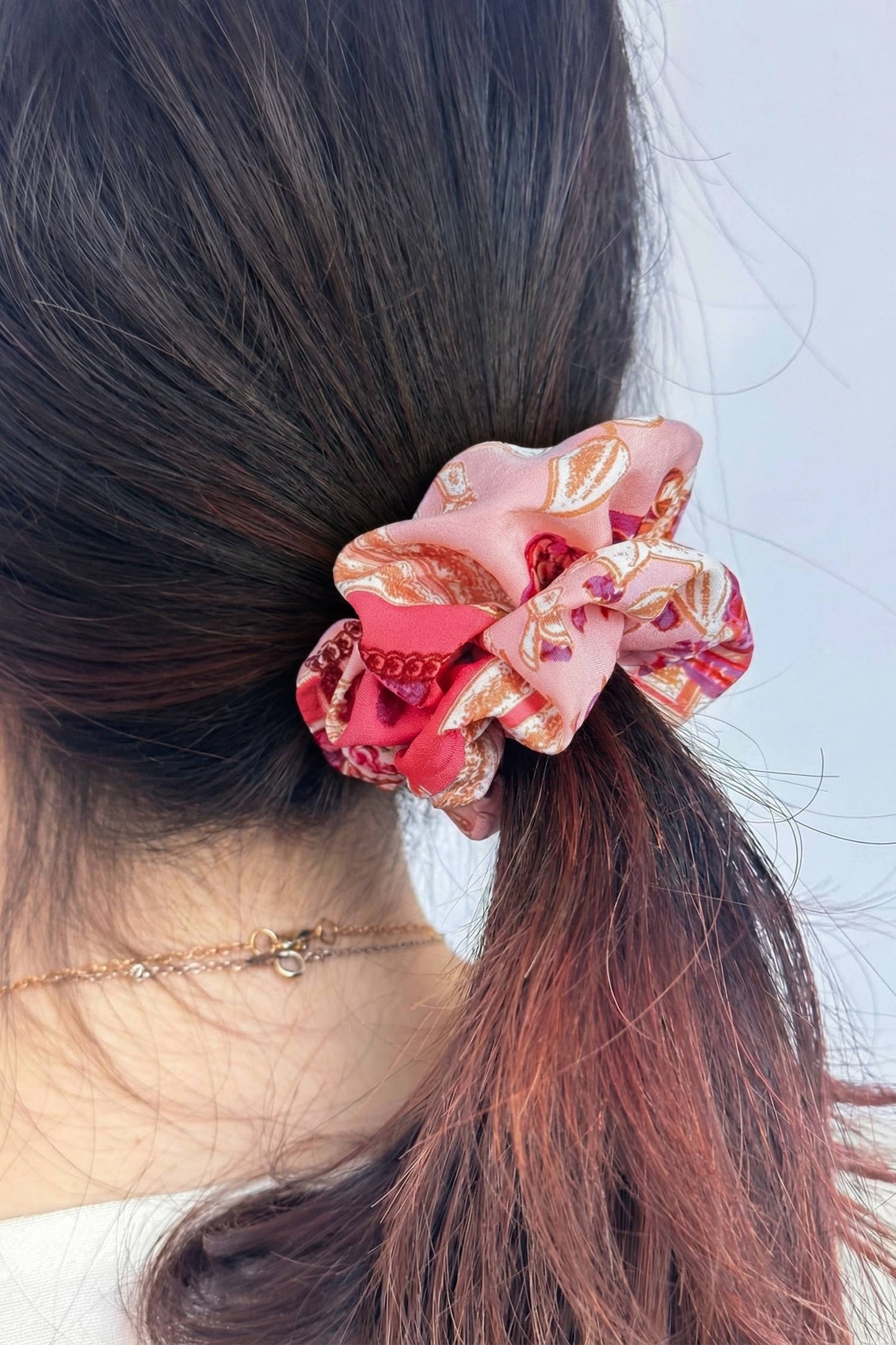 Strawberry Pink Printed Fabric Scrunchie Hair Accessory: Strawberry Pink / ONE SIZE