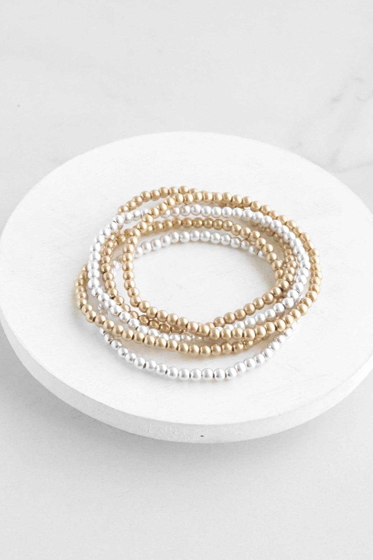 Small ball beads bracelet stack of 5 bracelets Gold Silver
