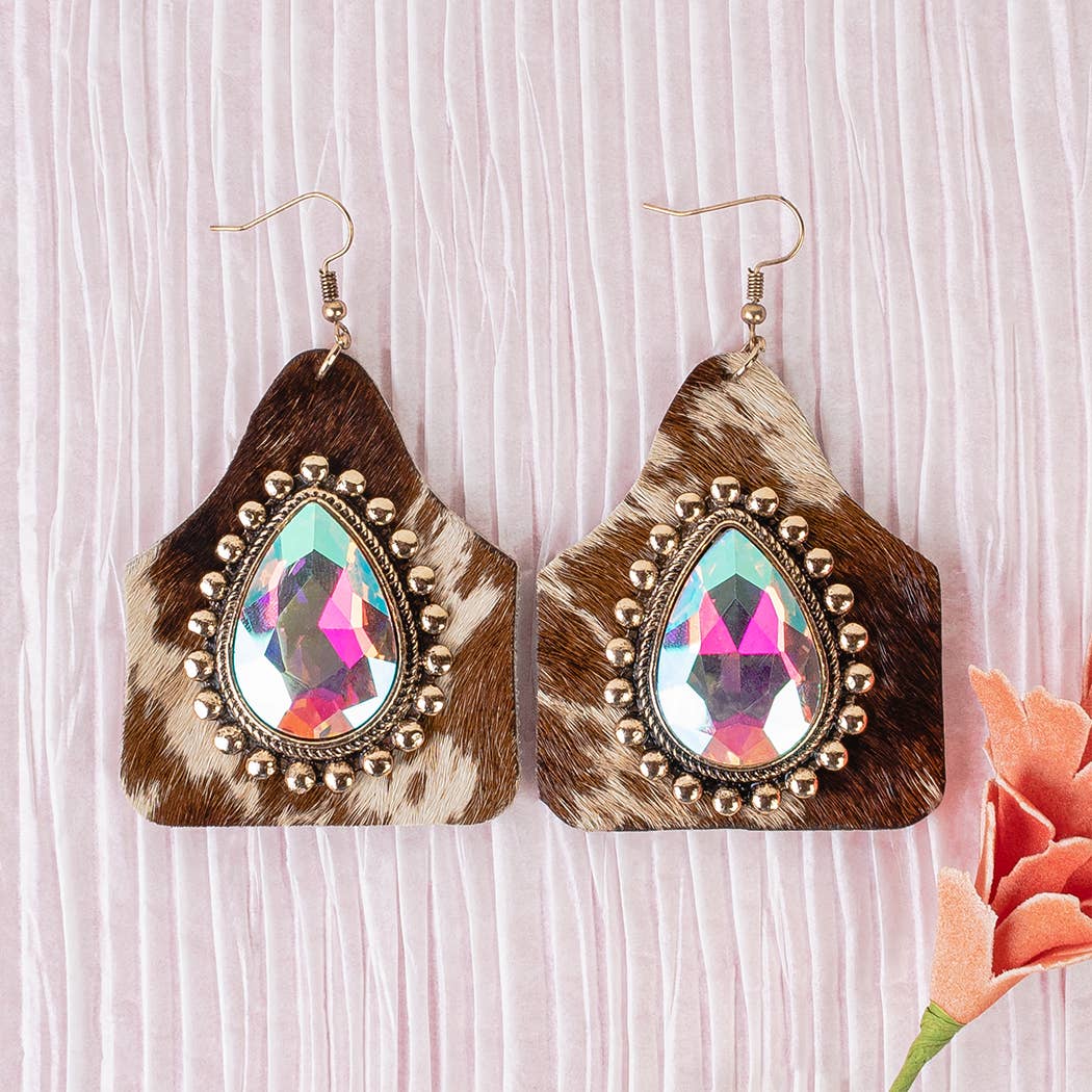 Rhinestone Animal Hide Earrings : Black