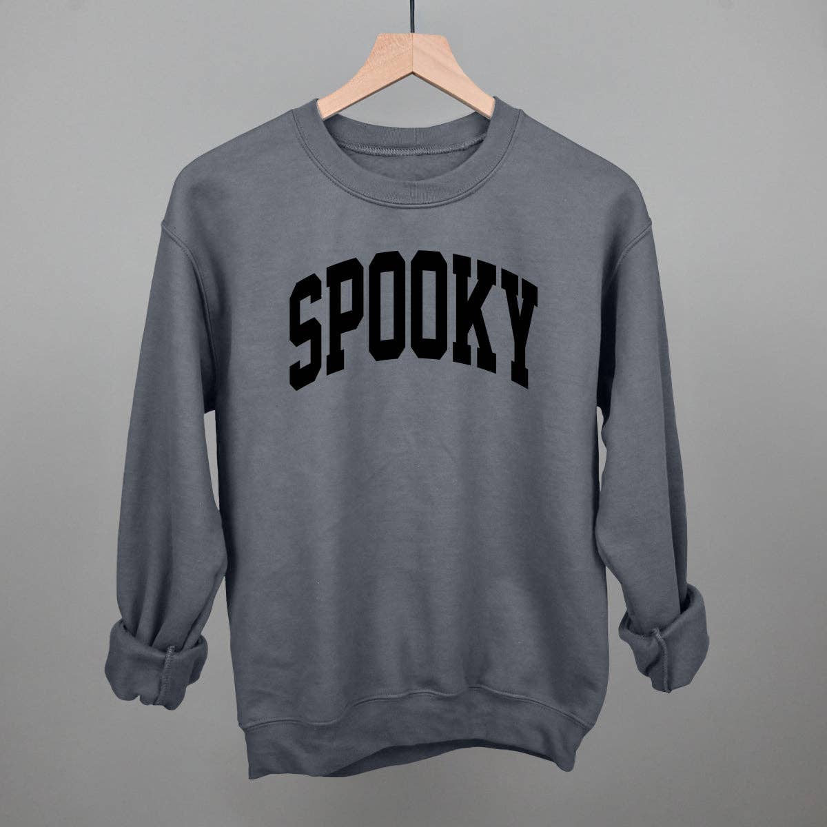 Spooky Arch (Black): Heather Grey / S / Oversized Varsity Crew