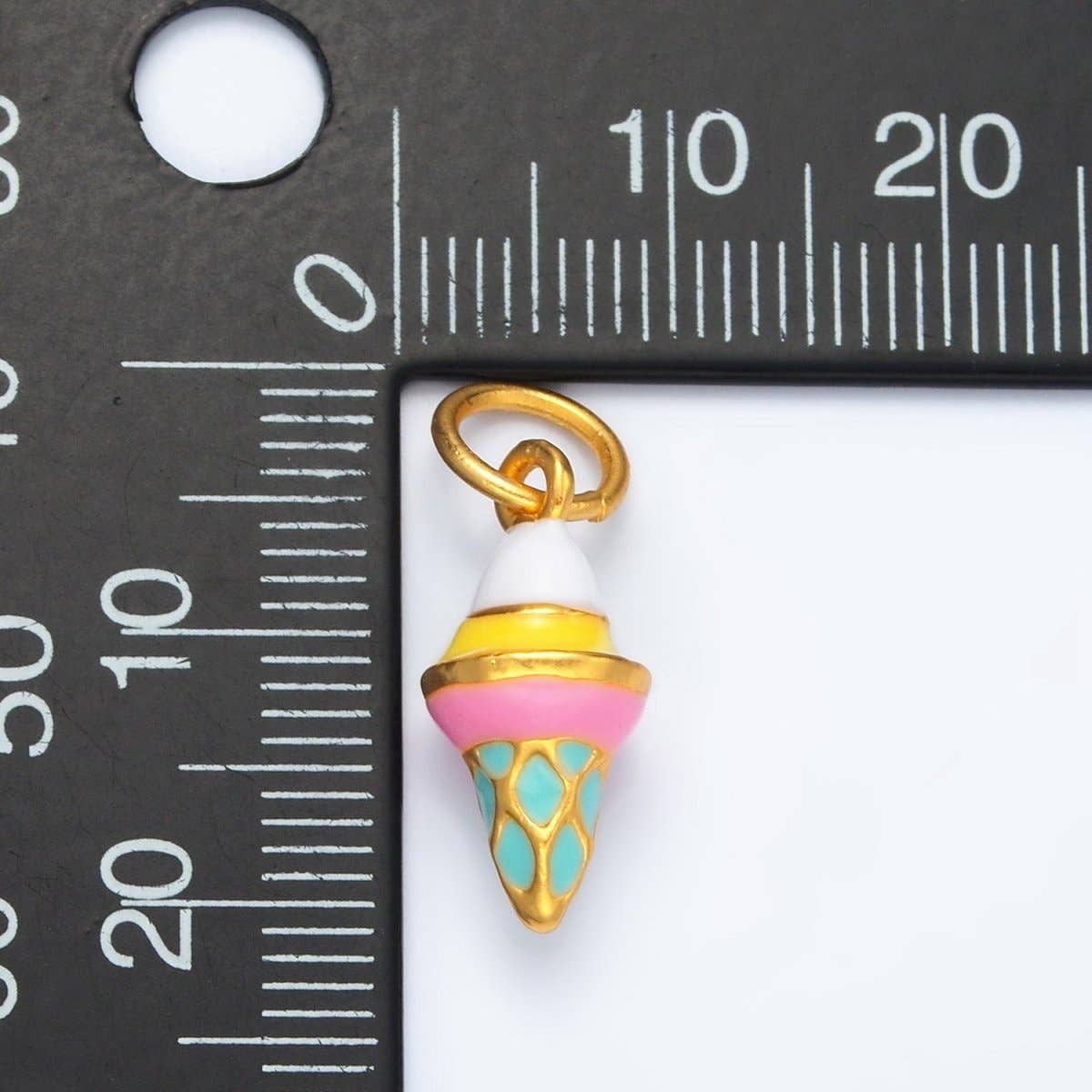 24K Gold Filled Mini Ice Cream Cone Dessert Enamel Charm | AG917