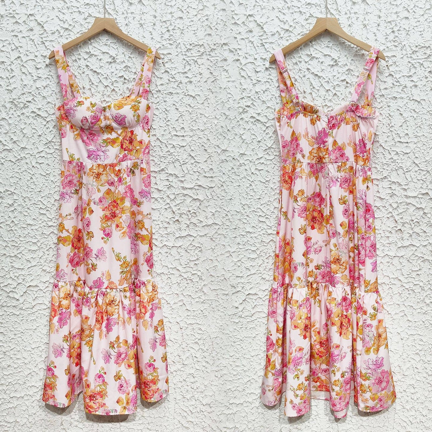Suspender Floral Backless Cake Dress: Orange / S