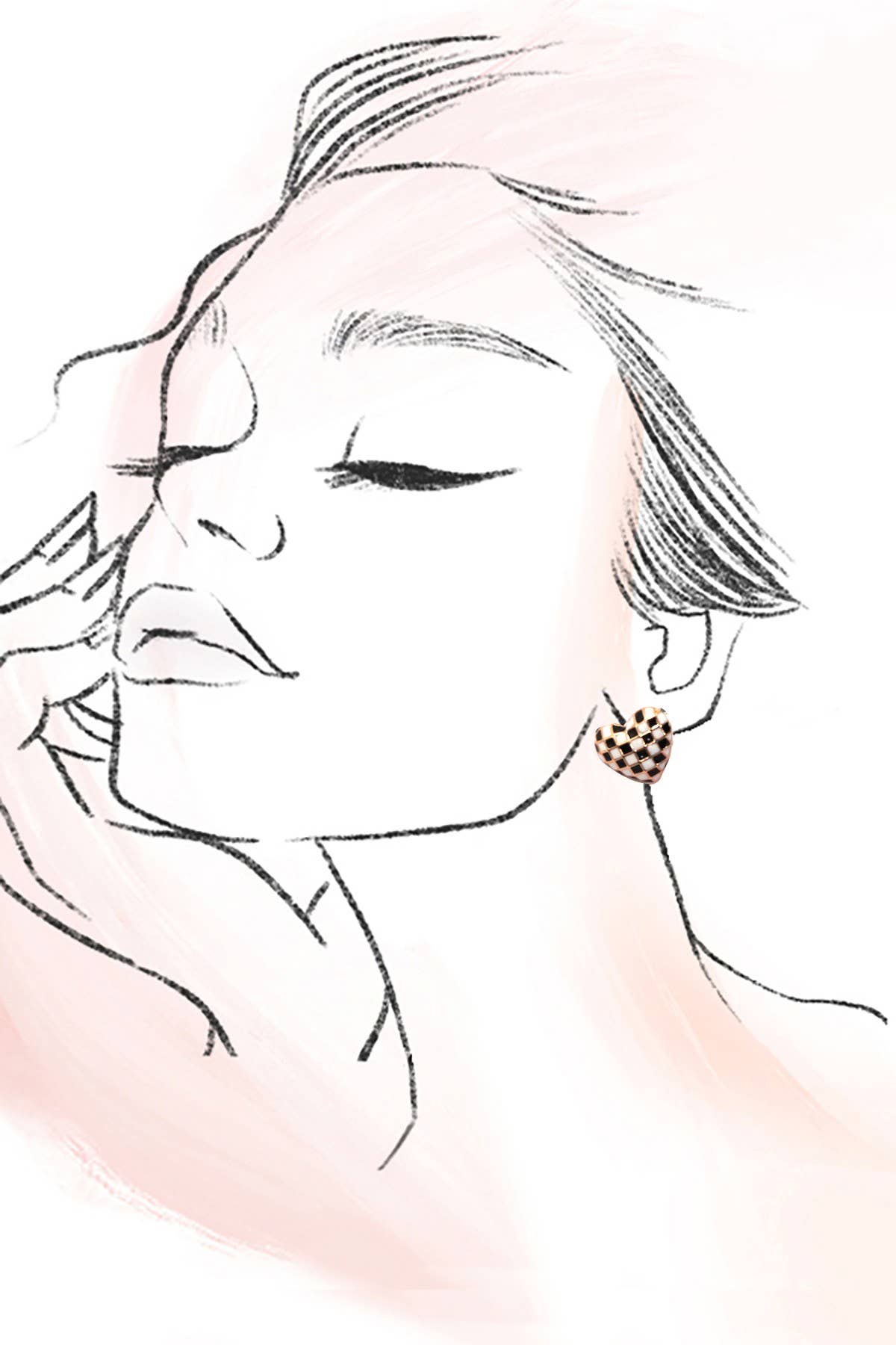 CHECKER HEART STUD EARRINGS | 80E61088: GOLD