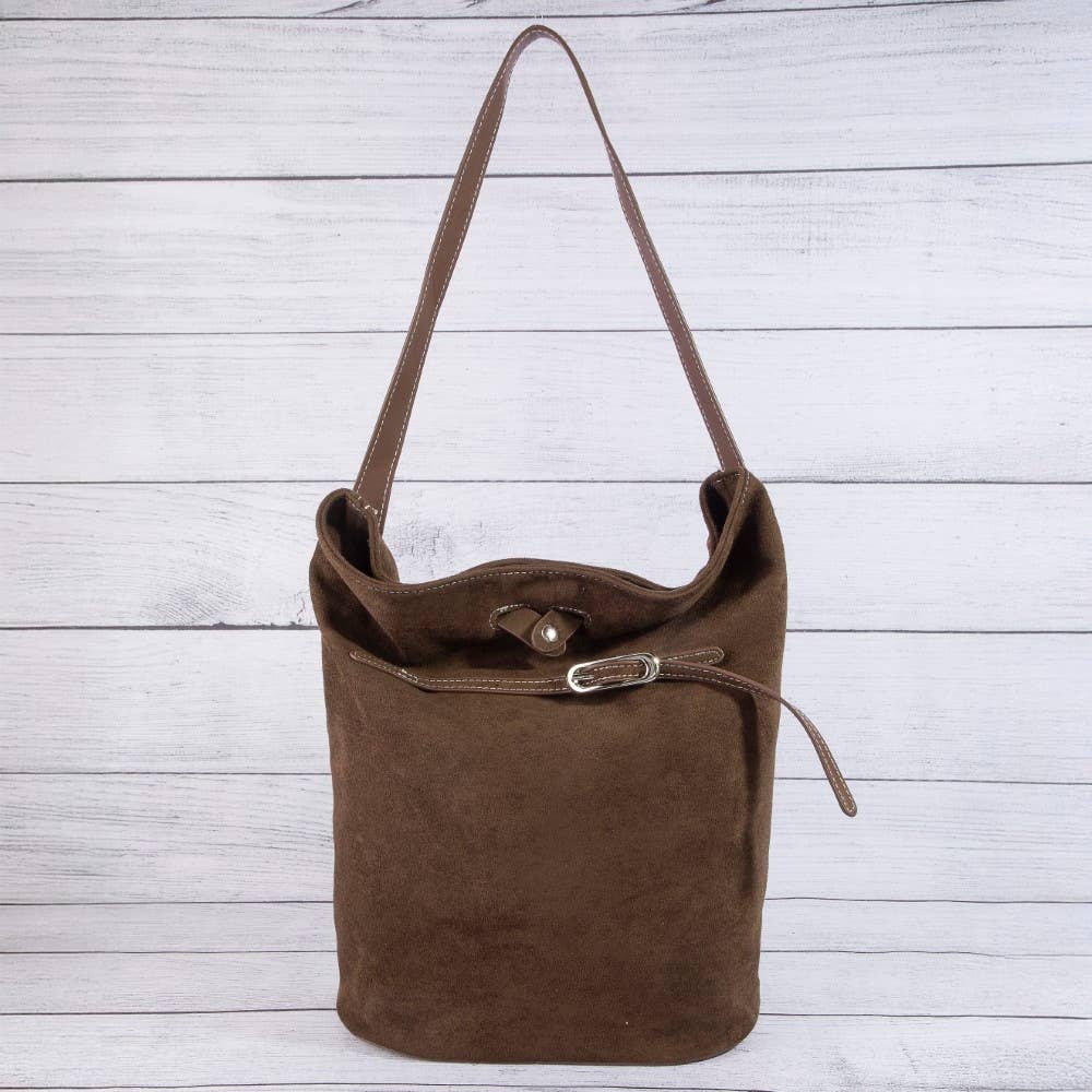Belt Closure Vegan Leather Bucket Bag: LBR