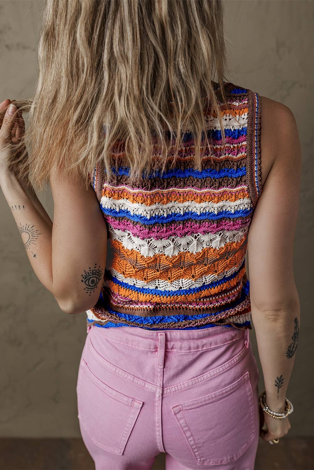Striped Textured Knit Crew Neck Sweater Vest: MULTI / S