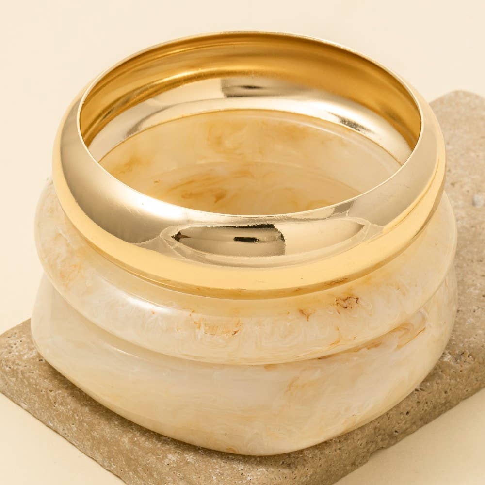 3 Piece Metallic And Marble Resin Bangle Bracelet Set: KA