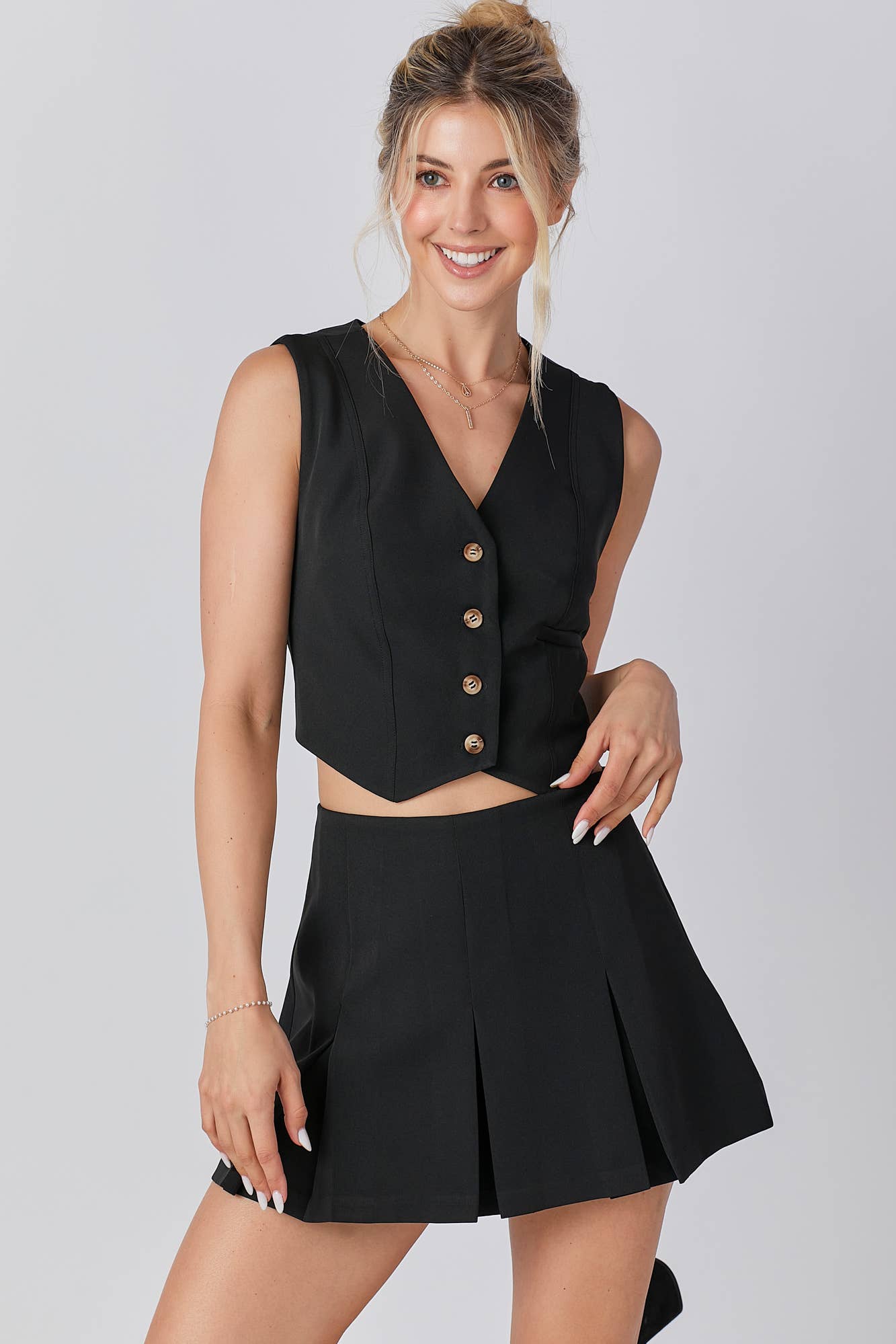 Gameday Front Button Closure Vest pleats Skort Set : RED / S