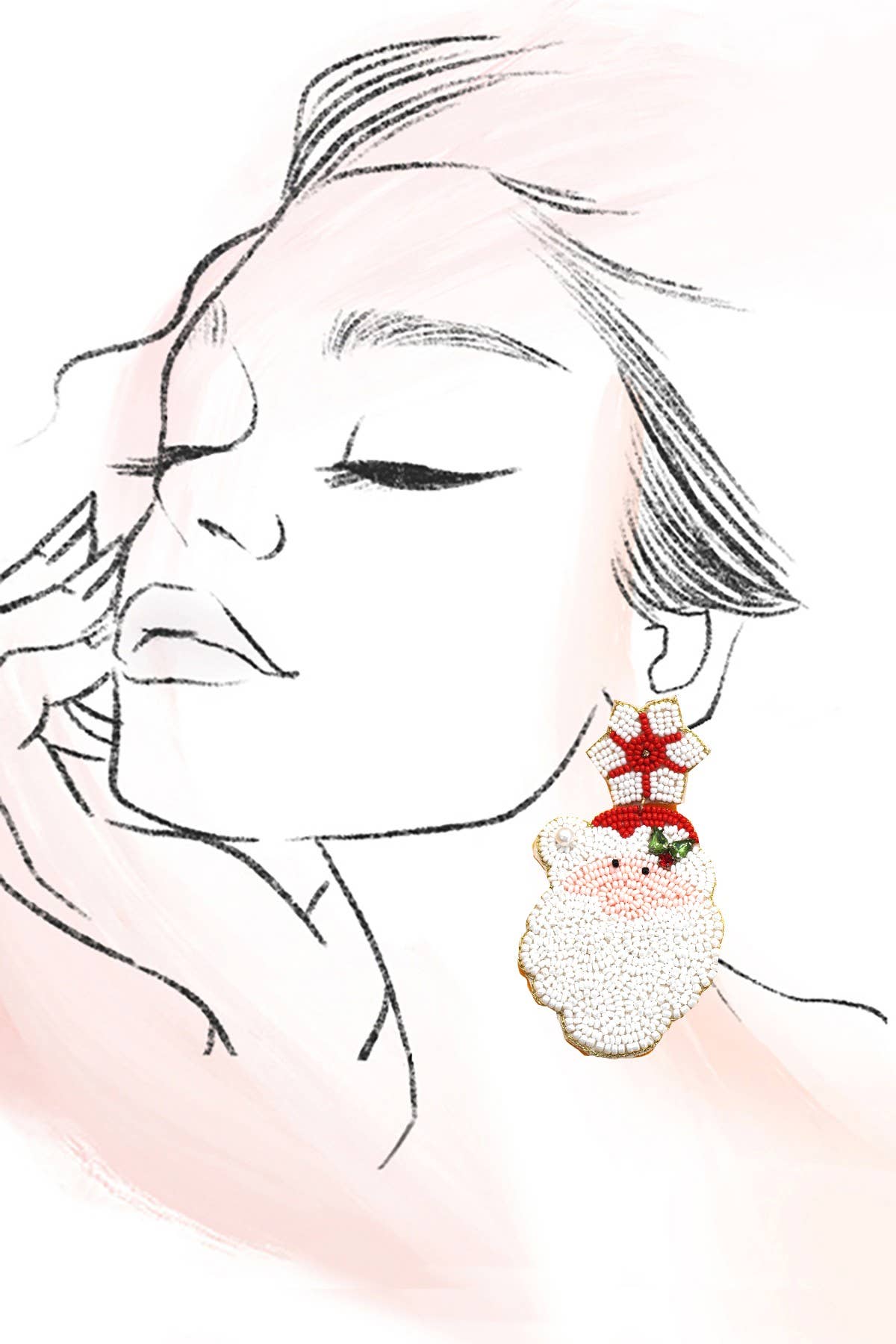 CHRISTMAS HOLIDAY SANTA CLAUSE BEADED EARRINGS | 91E2582: White