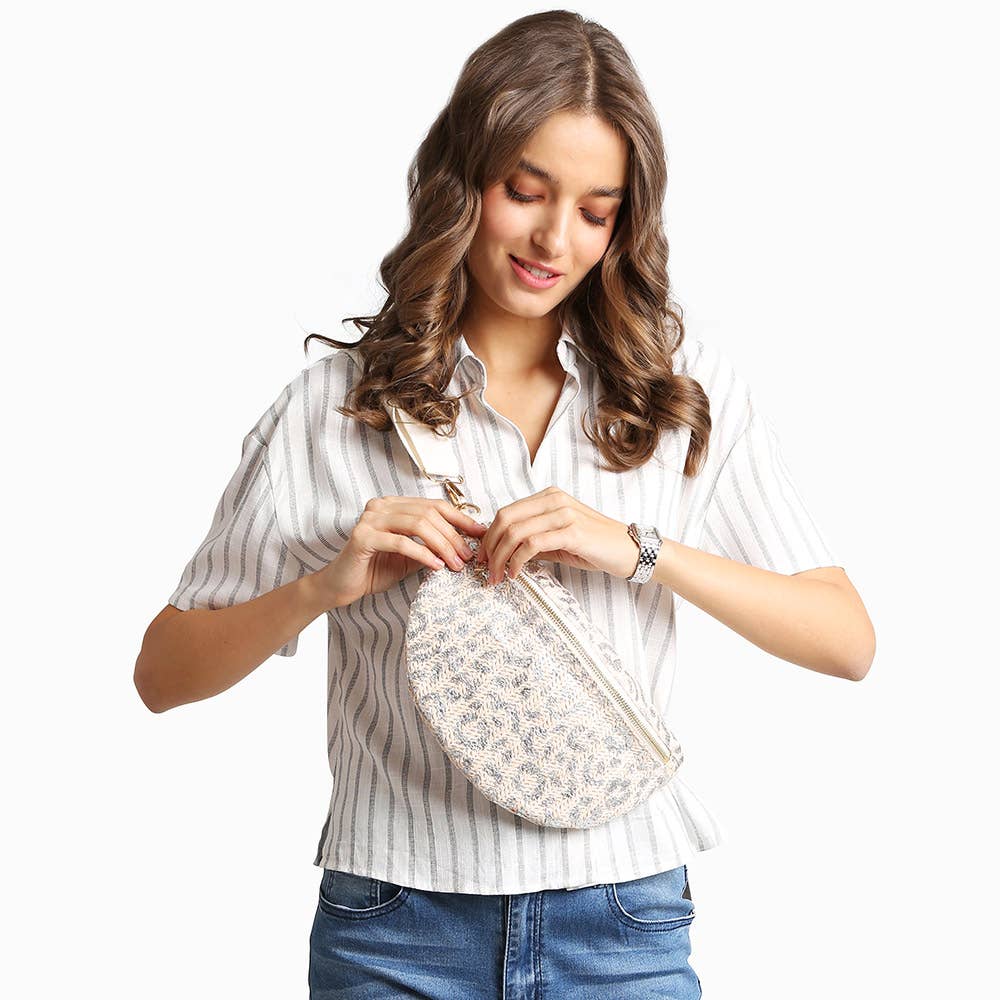 Leopard Pattern Embroidered Crossbody Belt Bag / Fanny Pack: Black