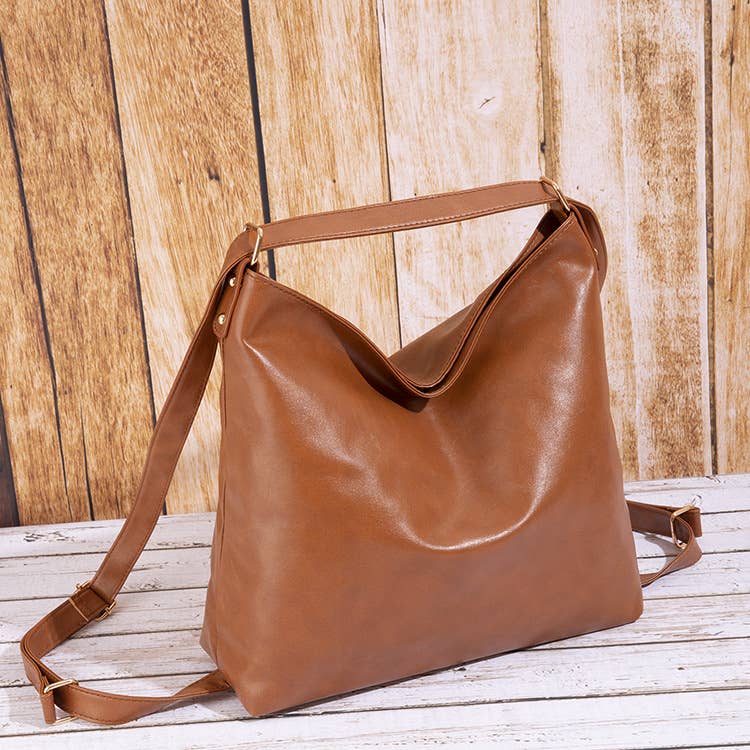 Faux leather crossbody bag backpack: Brown / M