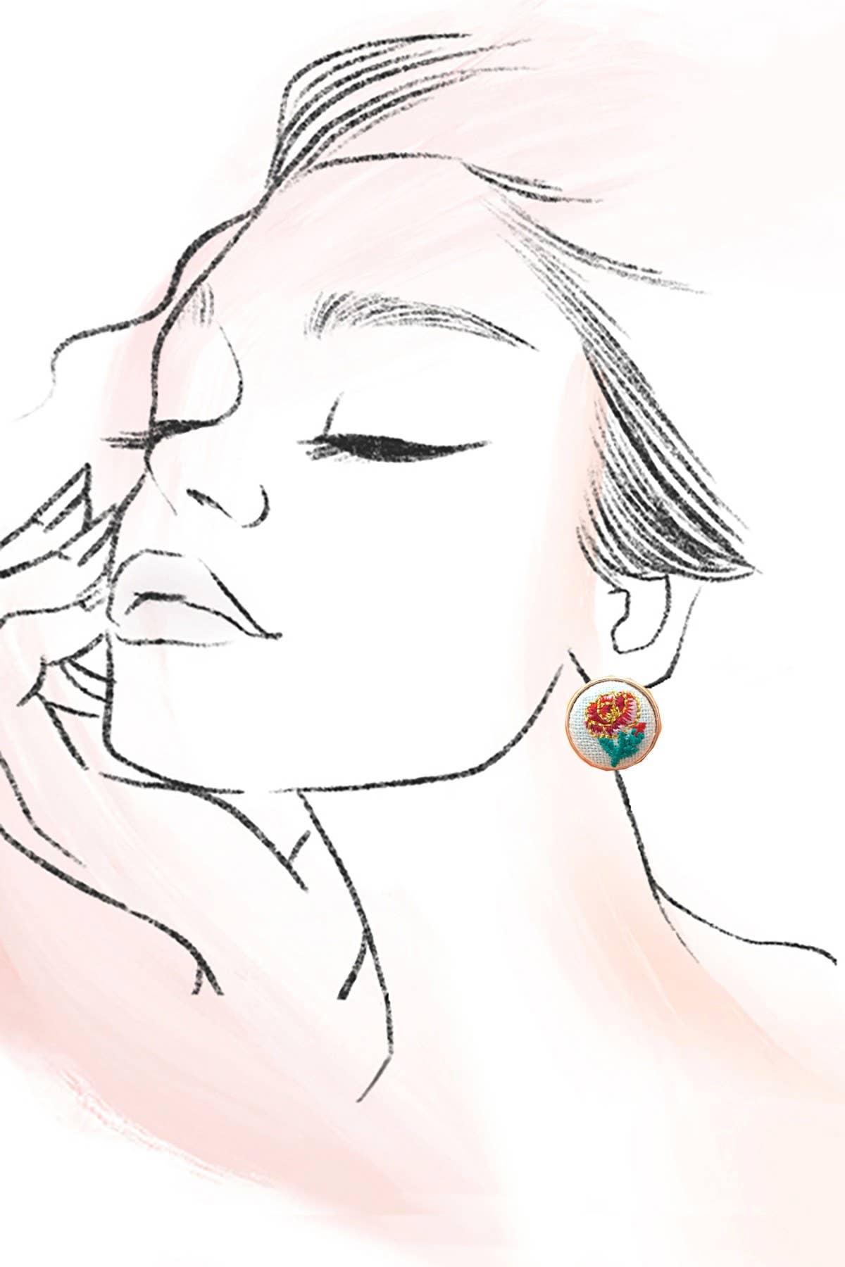 EMBROIDERY FLORAL GOLD EDGE STUD EARRINGS | 80E61042: Blue
