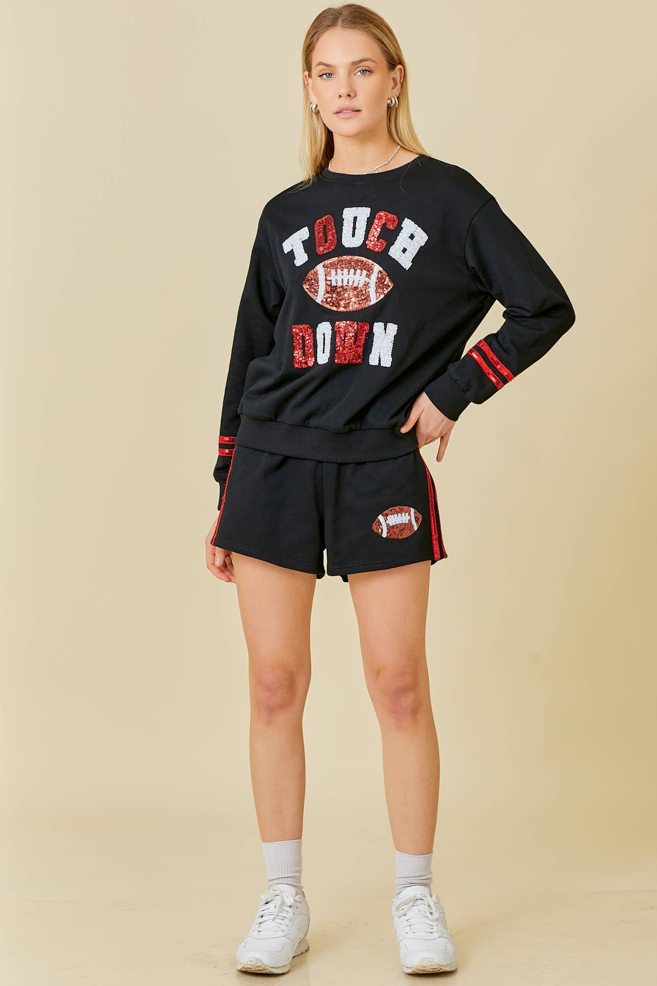 Game Day Touch Down Sequin Sweatershirts: BLACK / M