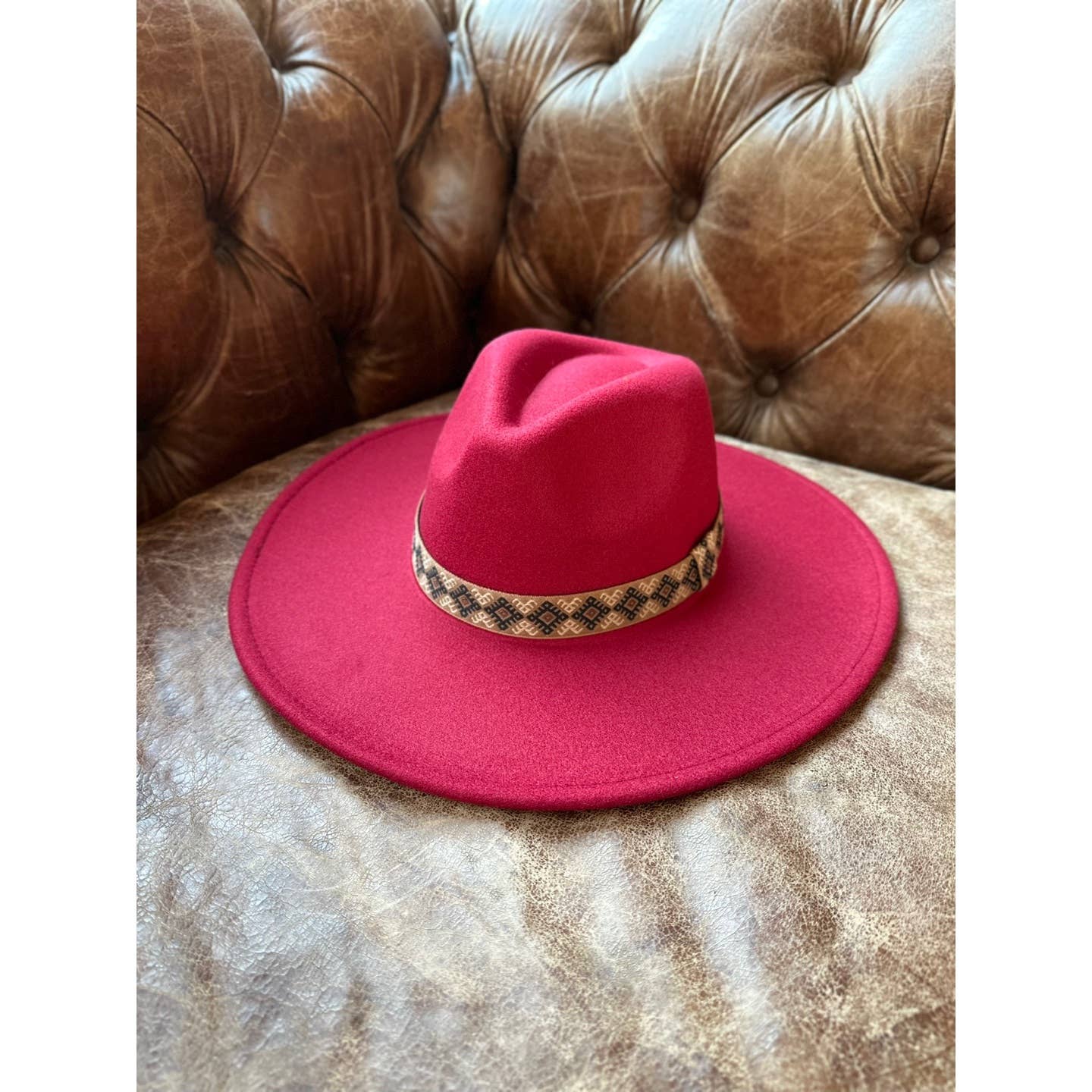 VEGAN FELT PANAMA HAT With JACQUARD TAPE: CAMEL / ONE SIZE