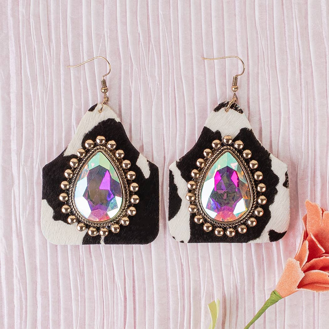 Rhinestone Animal Hide Earrings : Brown