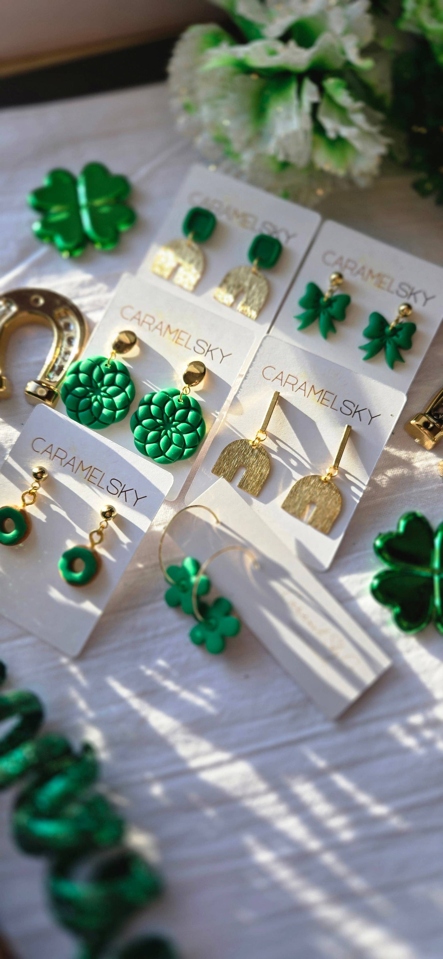Lucky Green Bow Earrings, St. Patrick’s Day Jewelry, Clay