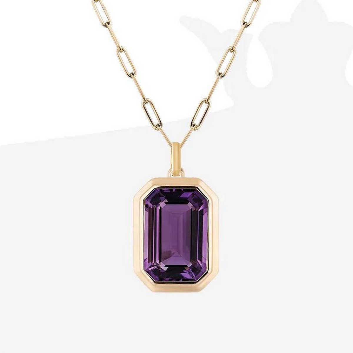 SQUARE ZIRCON PENDANT PAPERCLIP CHAIN NECKLACE_CWMM3845: Blue / OS