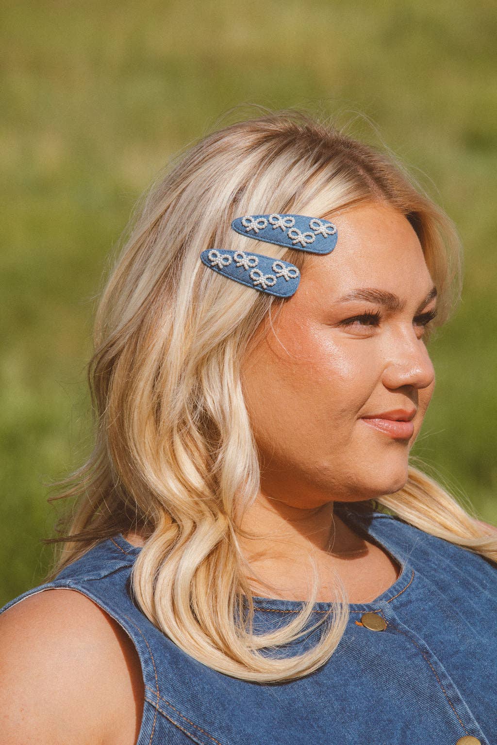 Denim Bows Snap Clips 2-pack