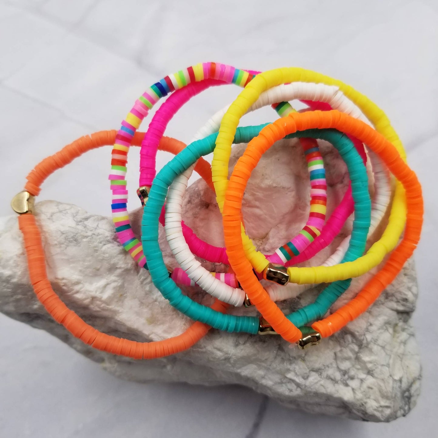 Valentines Day Heart Heishi Bracelets - Set Of 7