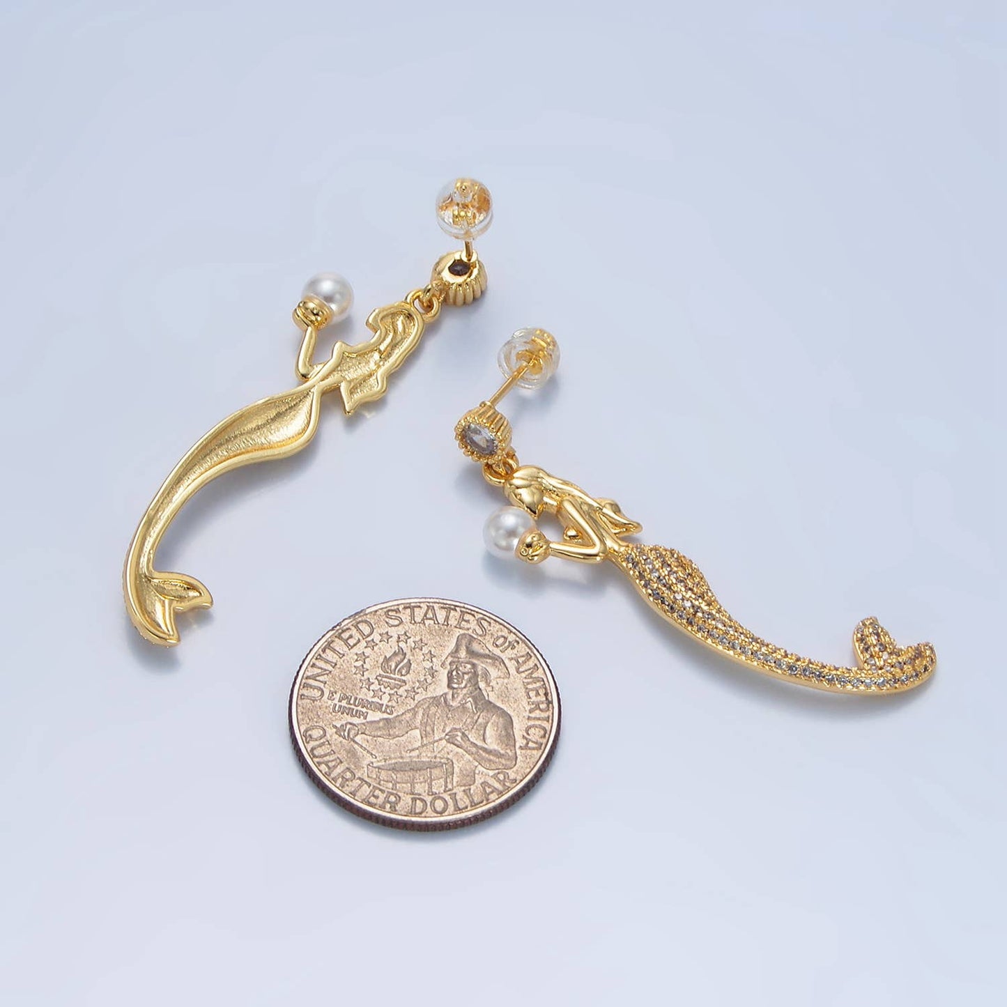 24K Gold Filled CZ Mermaid Drop Stud Earrings | P111