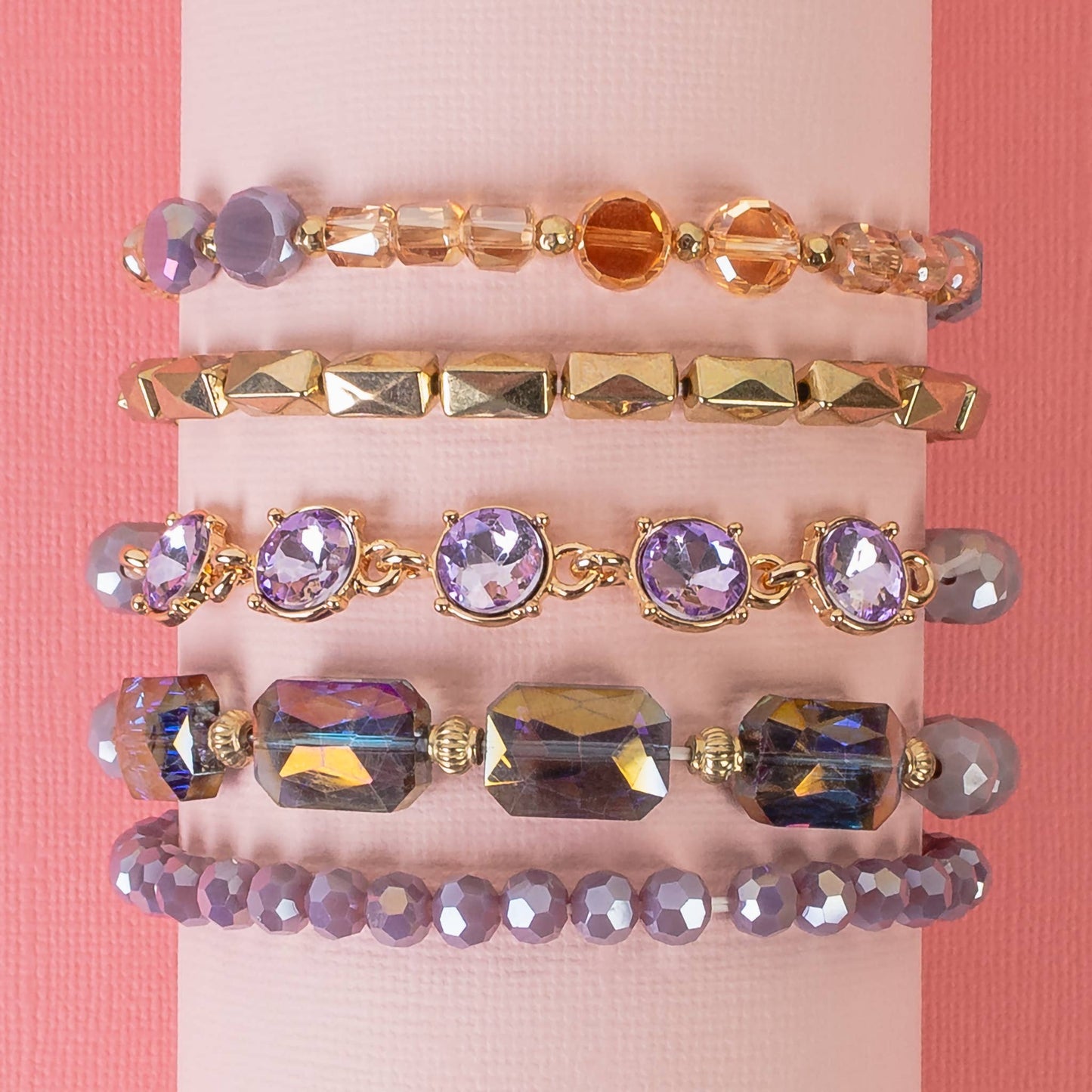 Beaded Stacked Bracelets: Champagne