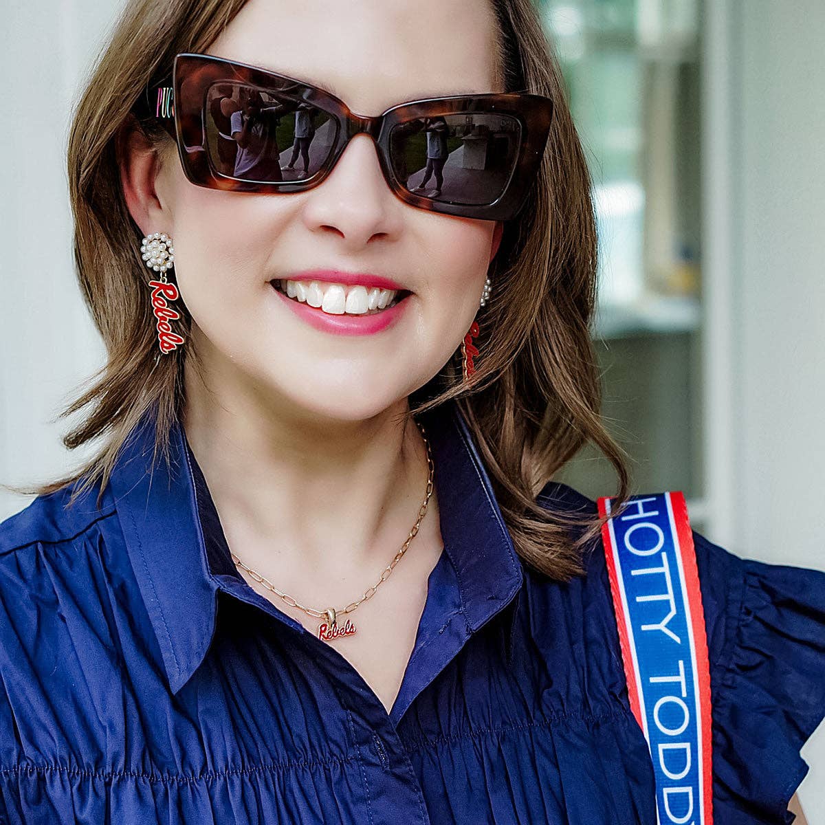Ole Miss Rebels Pearl Cluster Enamel Drop Earrings in Red