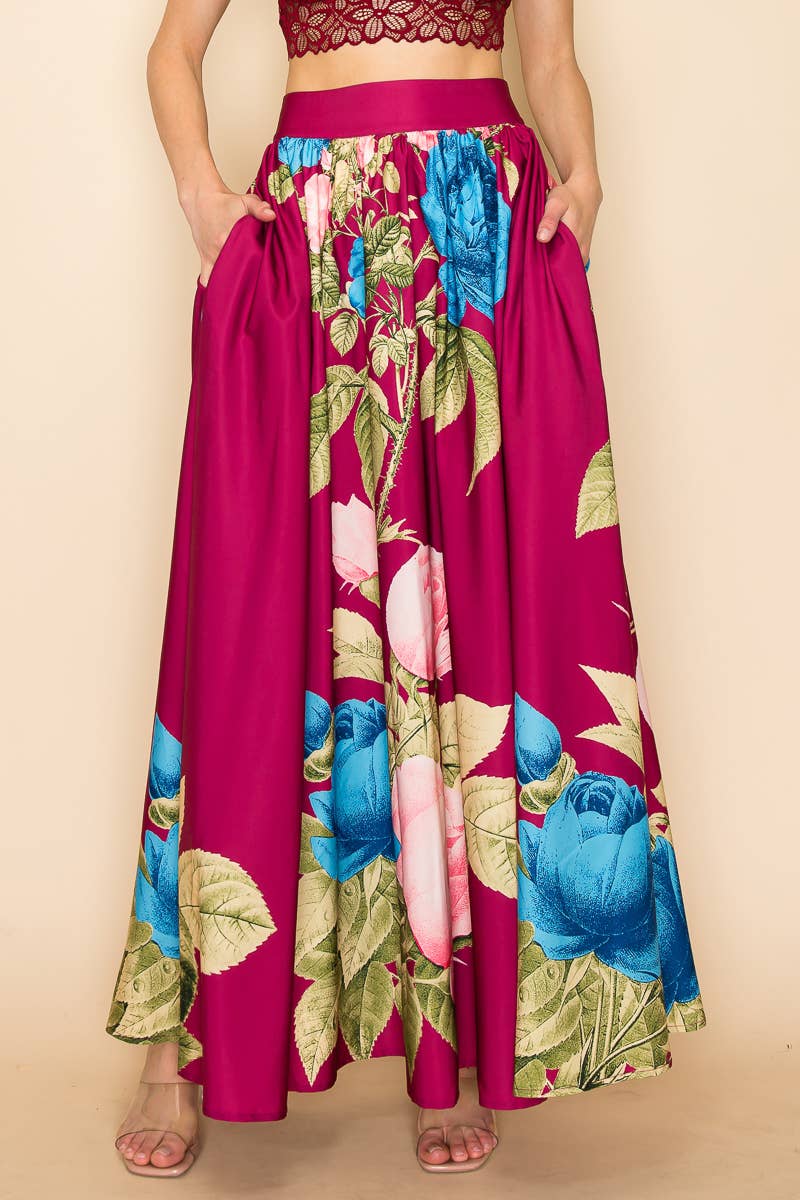 PRINTED MAXI SKIRT WITH POCKETS : Green