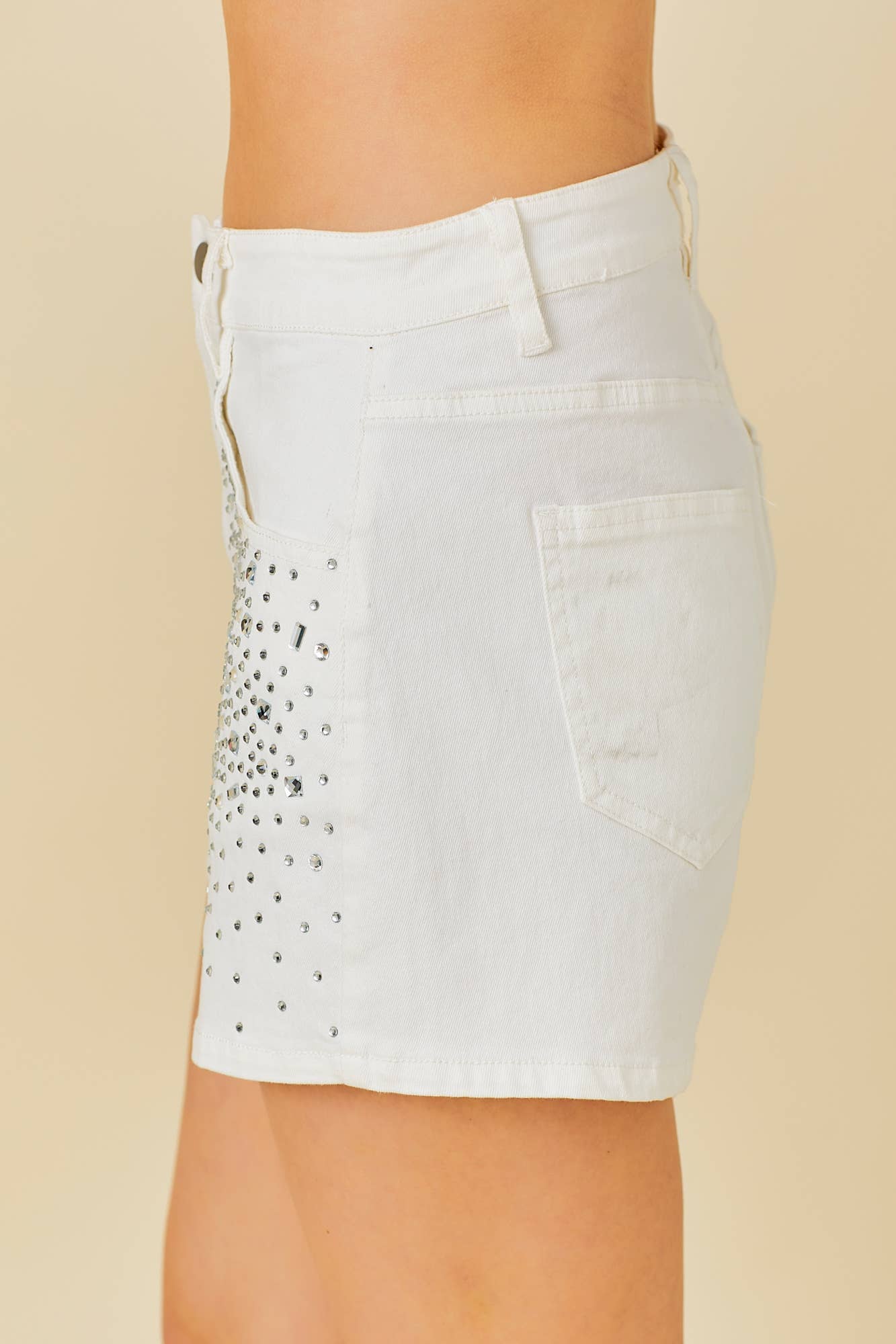 Rhinestone Denim Short: WHITE / S