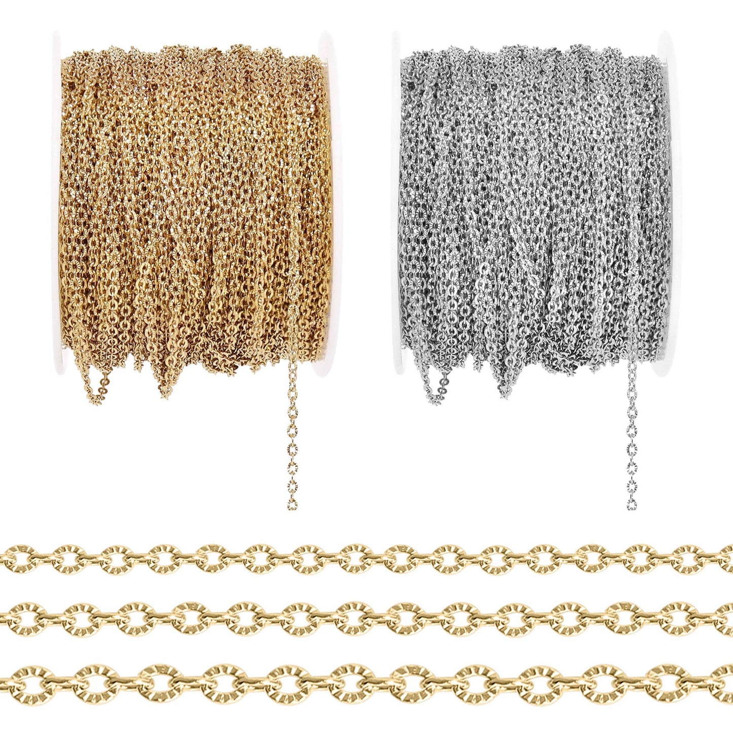 18K Gold PVD Stainless Steel Crimped Oval Chain - By The Foot / SPL1030: Stainless / 1.3mm