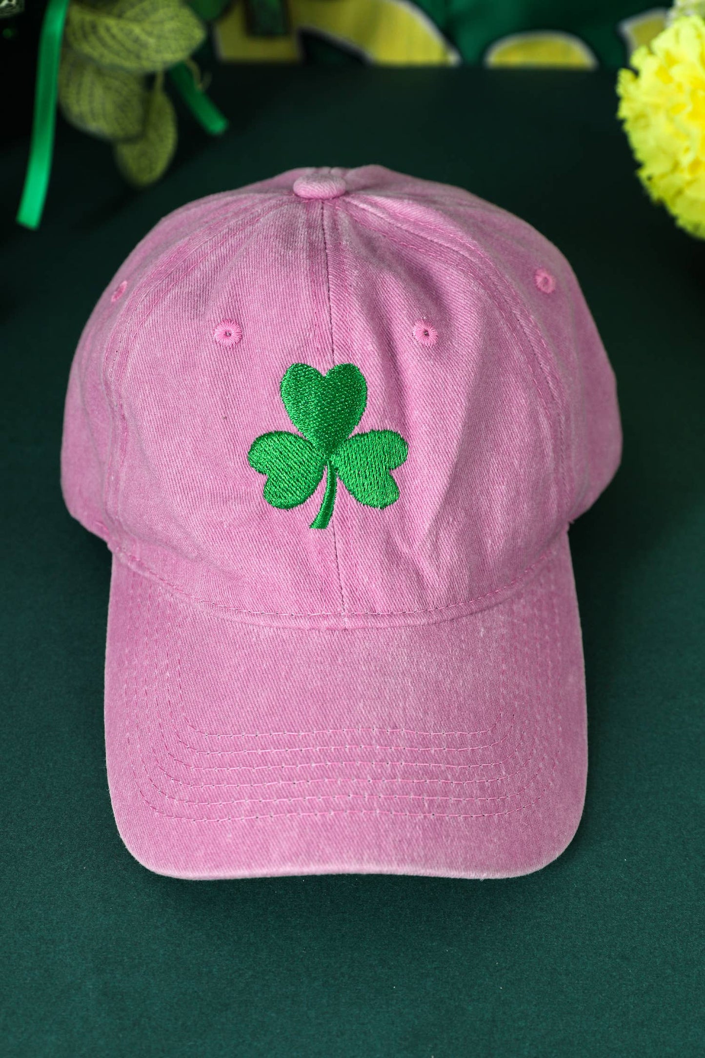 Clover Embroidered Baseball Cap Casual Headwear: Pink / ONE SIZE