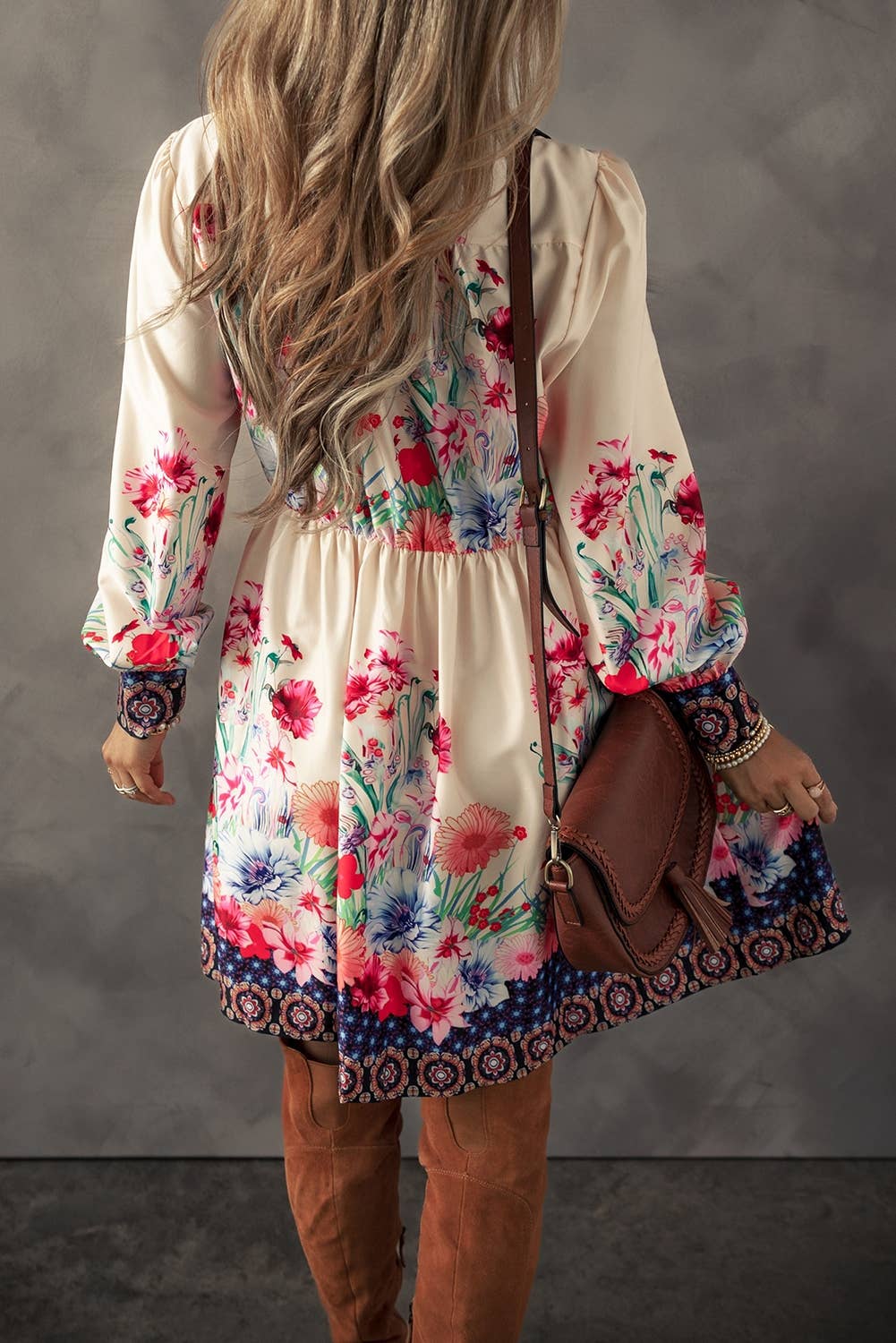Floral Print Buttoned High Waist Shirt Mini Dress: MULTI / L