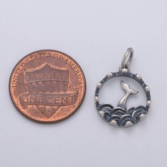 925 Sterling Silver Queen of the Sea Charm, Beach Charm Silver Whale Tail Charm for Necklace Bracelet Earring, Animal Charm SL-186