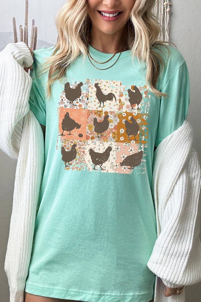 RETRO VINTAGE CHICKENS UNISEX SHORT SLEEVE,GRAPHIC: MAUVE / L