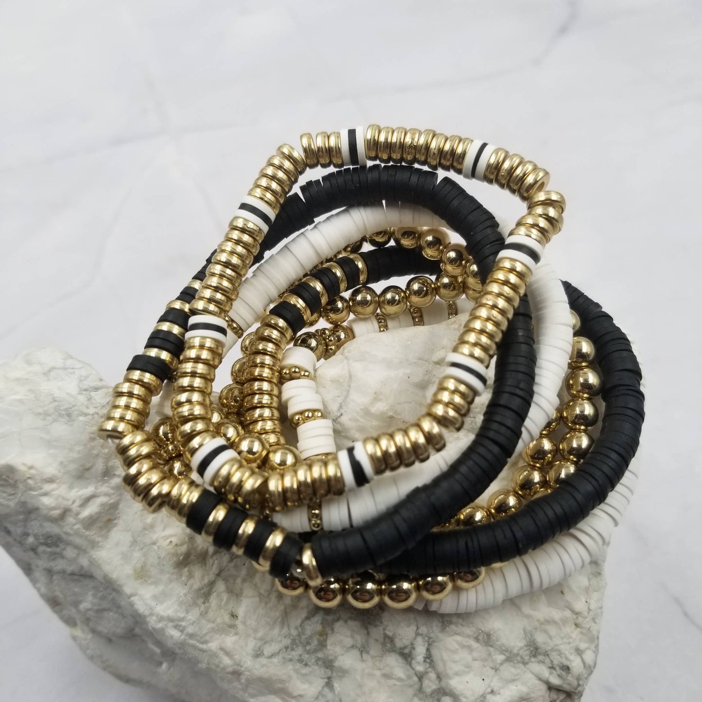Gold Beaded Heishi Bracelet - Set Of 7: Set Of 7