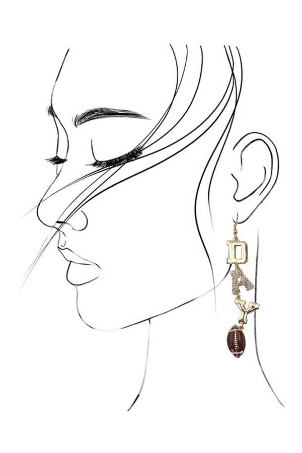 GAME DAY FOOT BALL RHINESTONE GOLD DROP EARRINGS | 80E2543: Gold