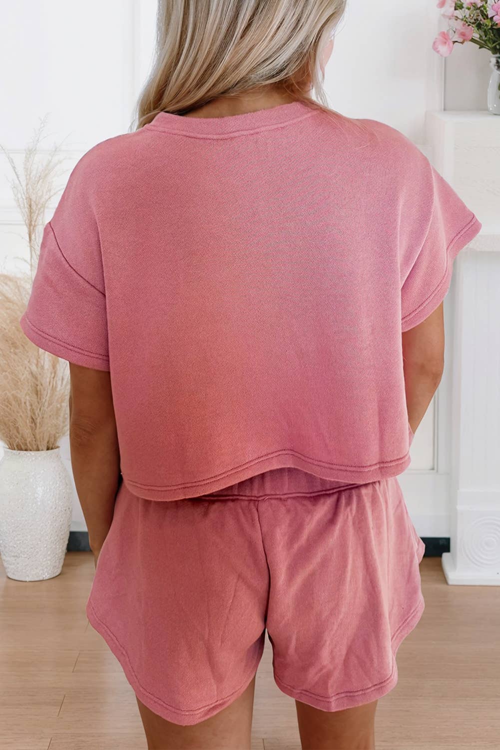 LDC Sequin Crawfish Graphic Cropped Tee Skort 2pcs Outfit: Blossom / L