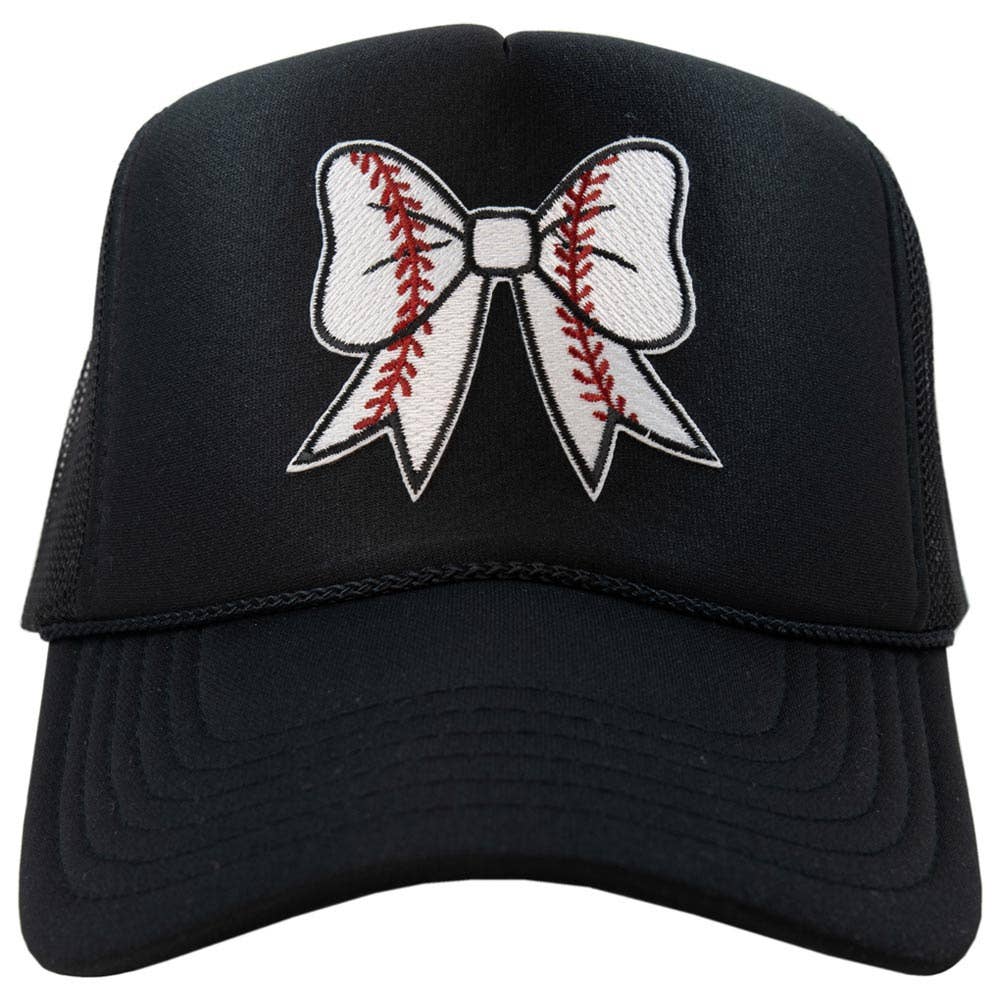 Baseball Bow Coquette Patch Foam Trucker Hat: White