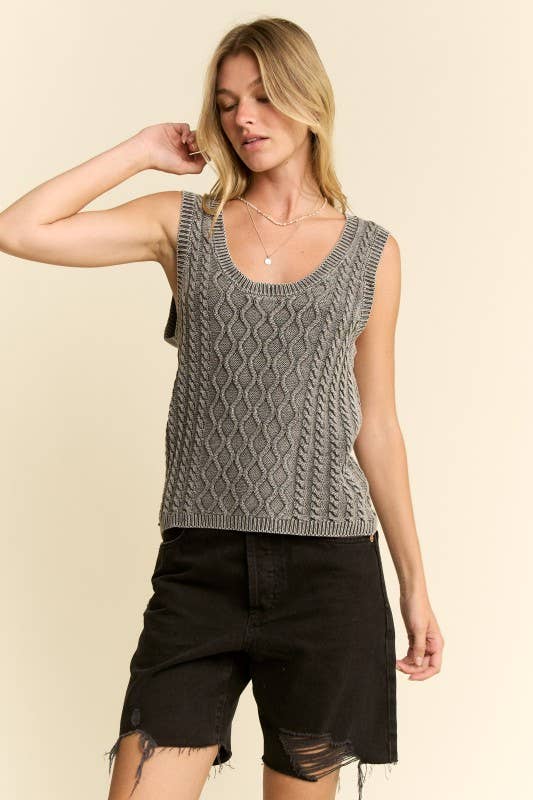 KNIT SWEATER TANK TOP: CHARCOAL / M