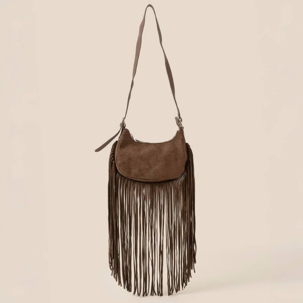 Suede Fringe Crossbody Bag: DBR