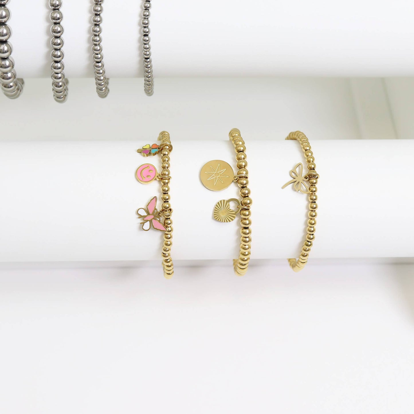 18K Gold PVD Stainless Steel Sunburst Heart Lock Charm: Gold