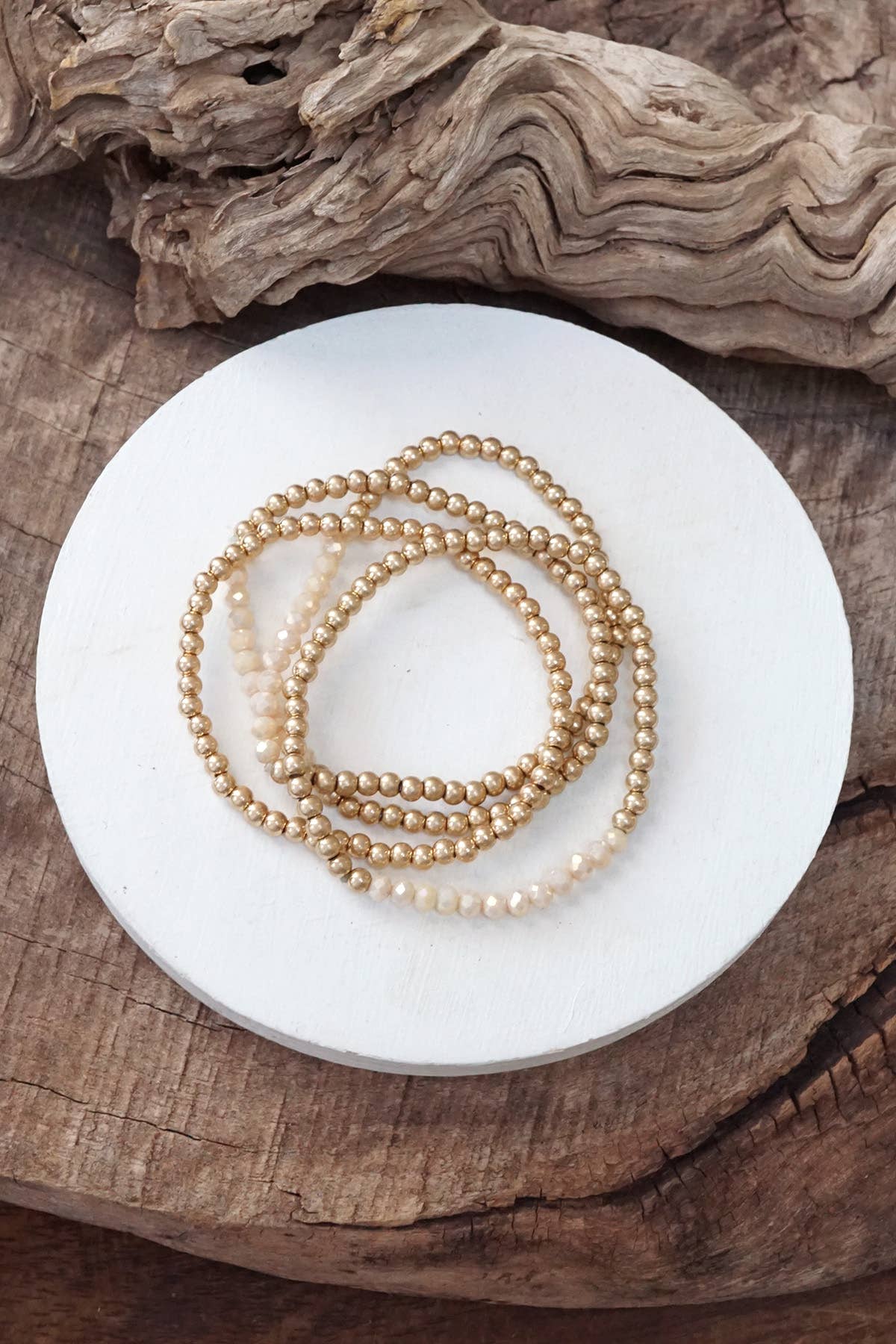 Bracelet stack Small Worn Gold Glass beads Pink Mint Denim: Denim Blue