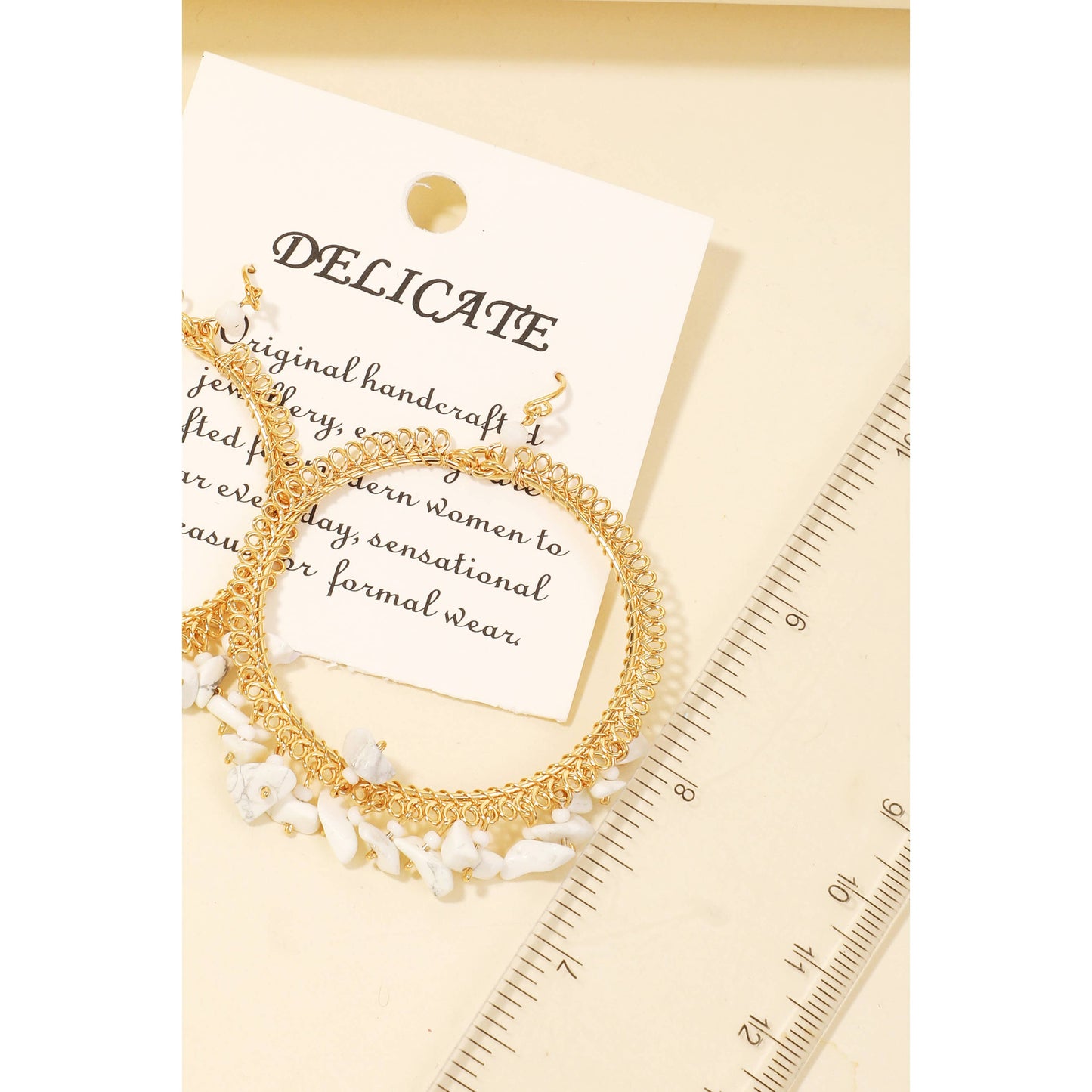 White Stone Fringe Hoop Drop Earrings: GOLD