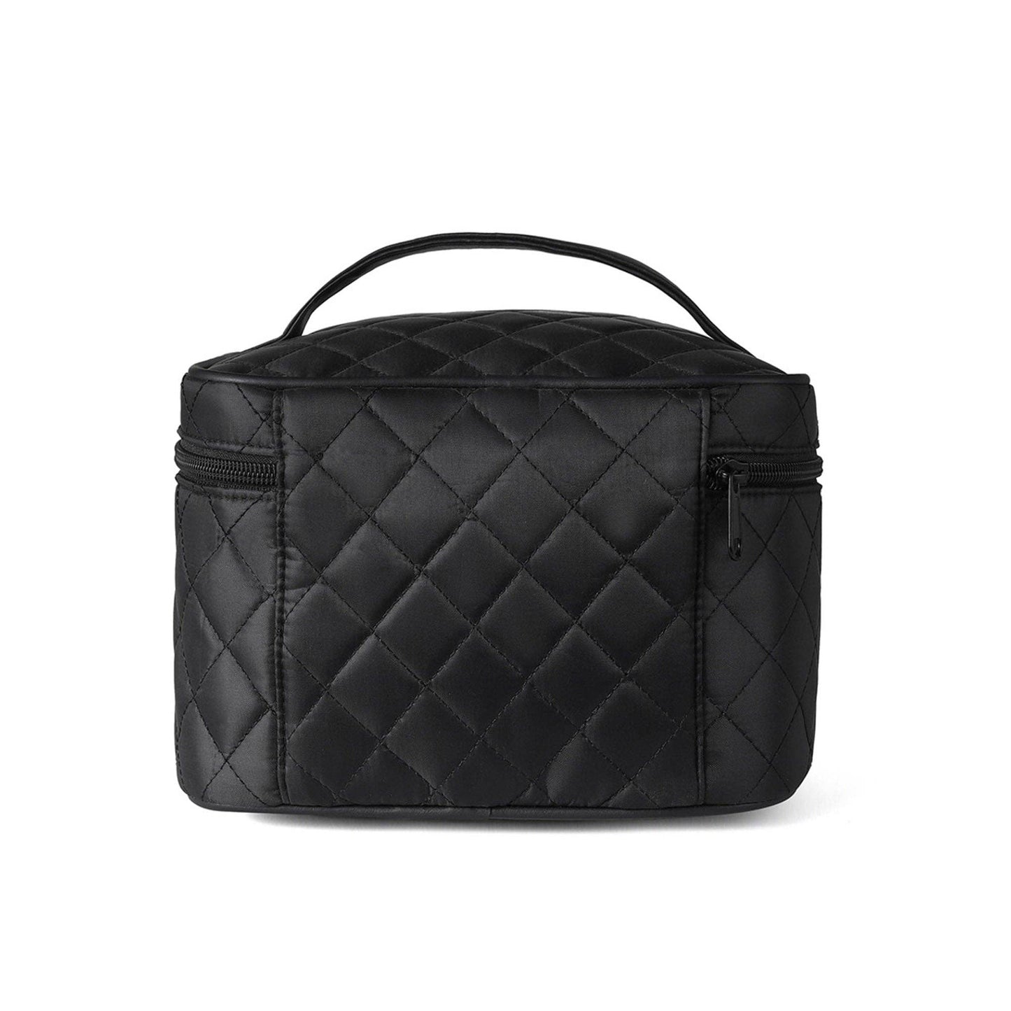 NYLON DIAMOND QUILTED COSMETIC CASE TRAVEL BAG 3001: BLACK